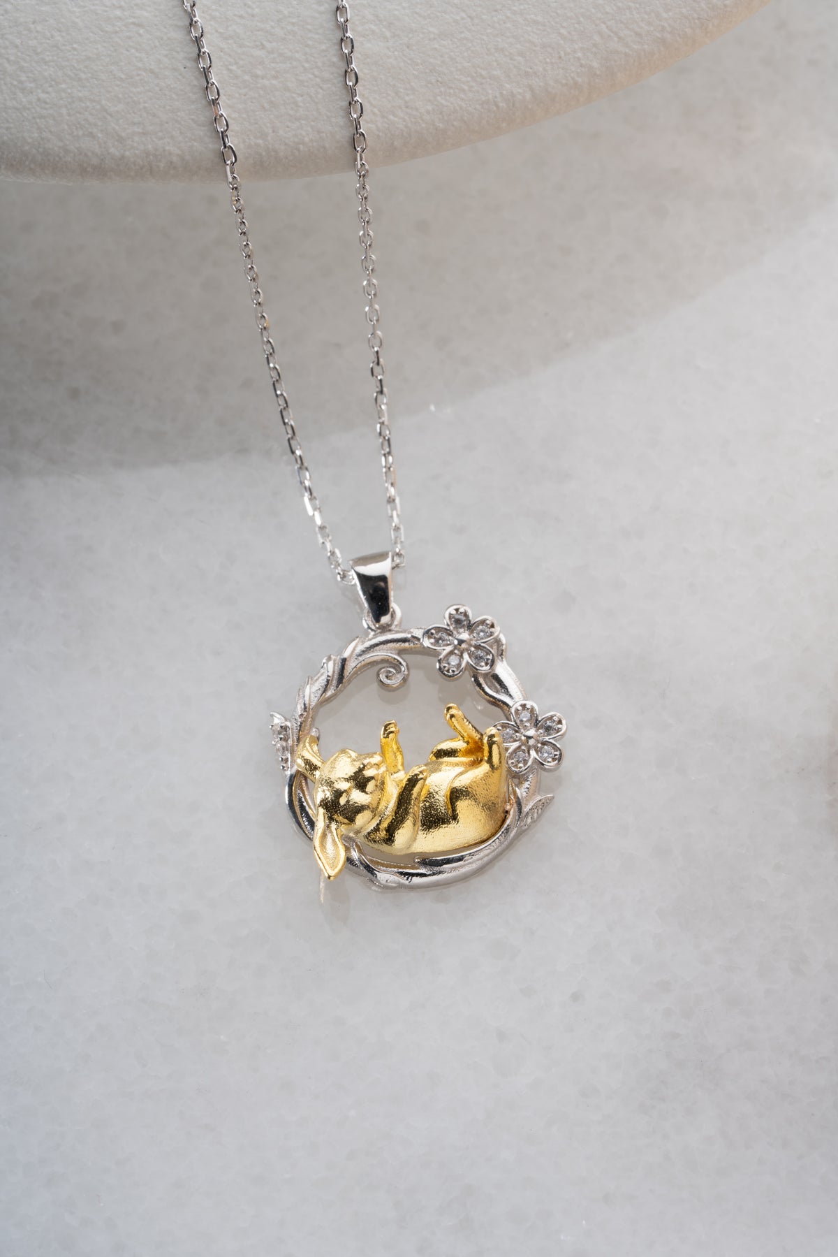 3D Bunny Floral Wreath Necklace