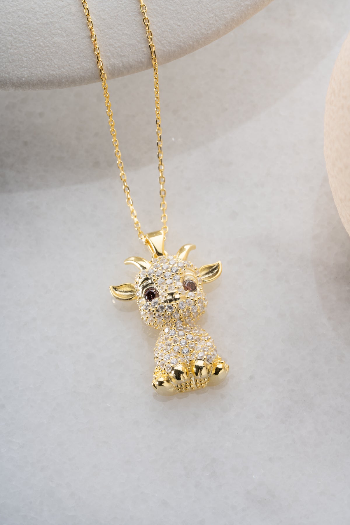 Pave Crystal Baby Goat Pendant Necklace