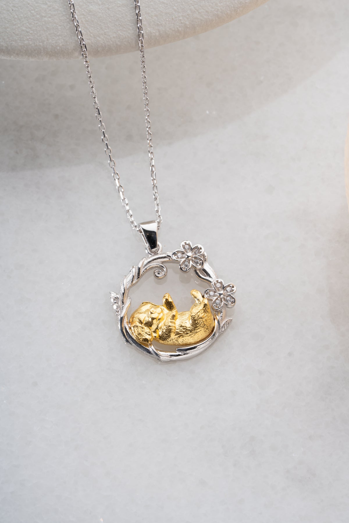 Sleeping Kitten Wreath Pendant Necklace