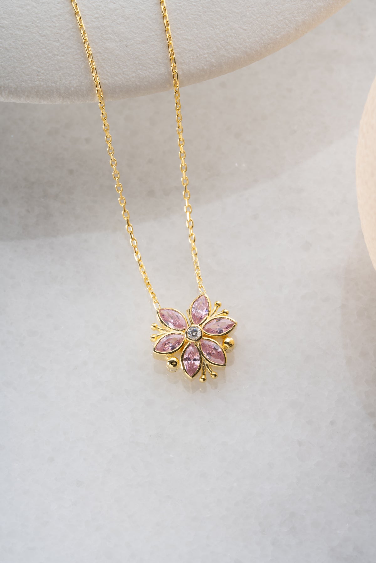 Pink Crystal Flower Pendant Necklace