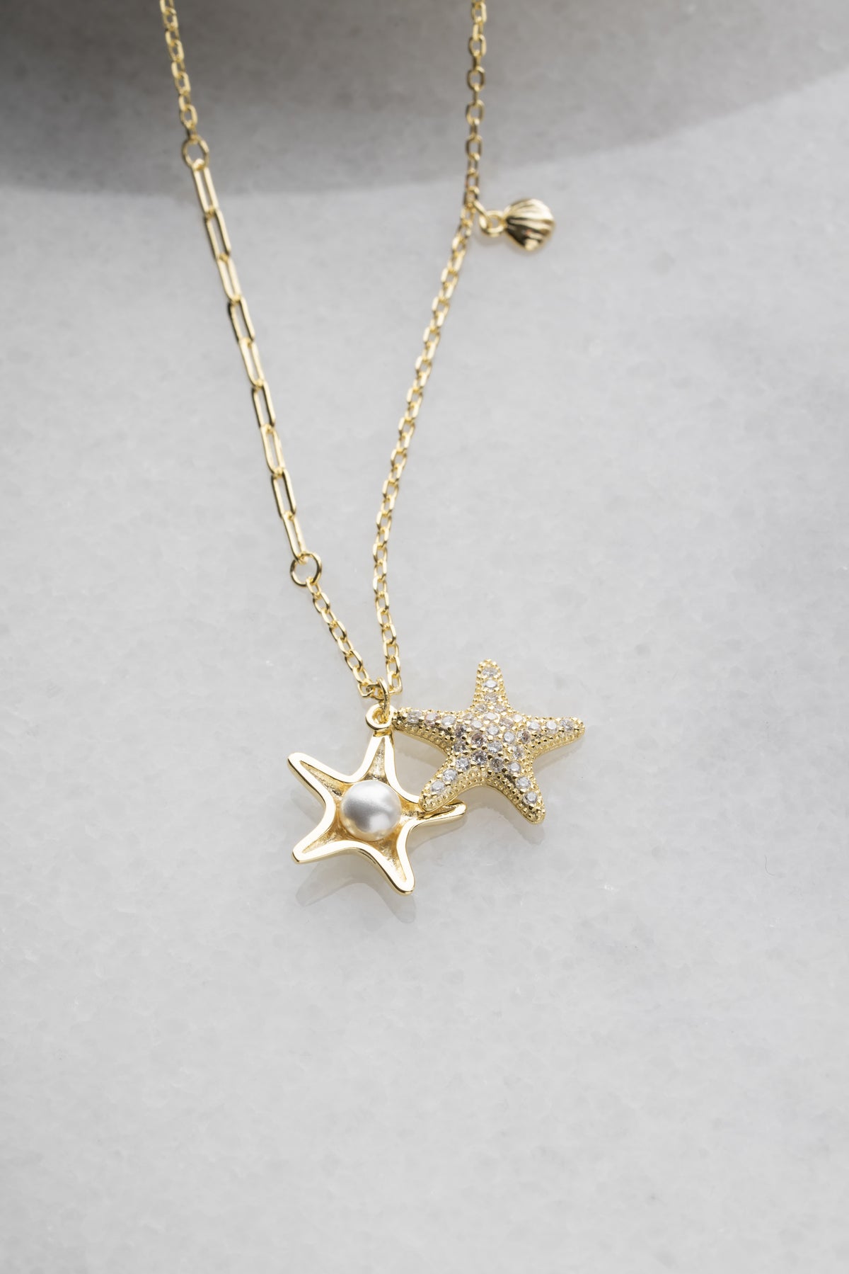 Starfish Pearl Shell Charm Necklace