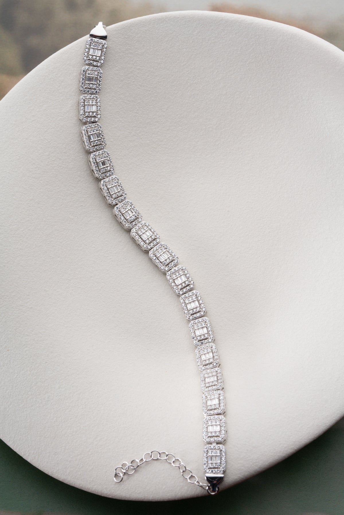 Baguette Halo Link Tennis Bracelet