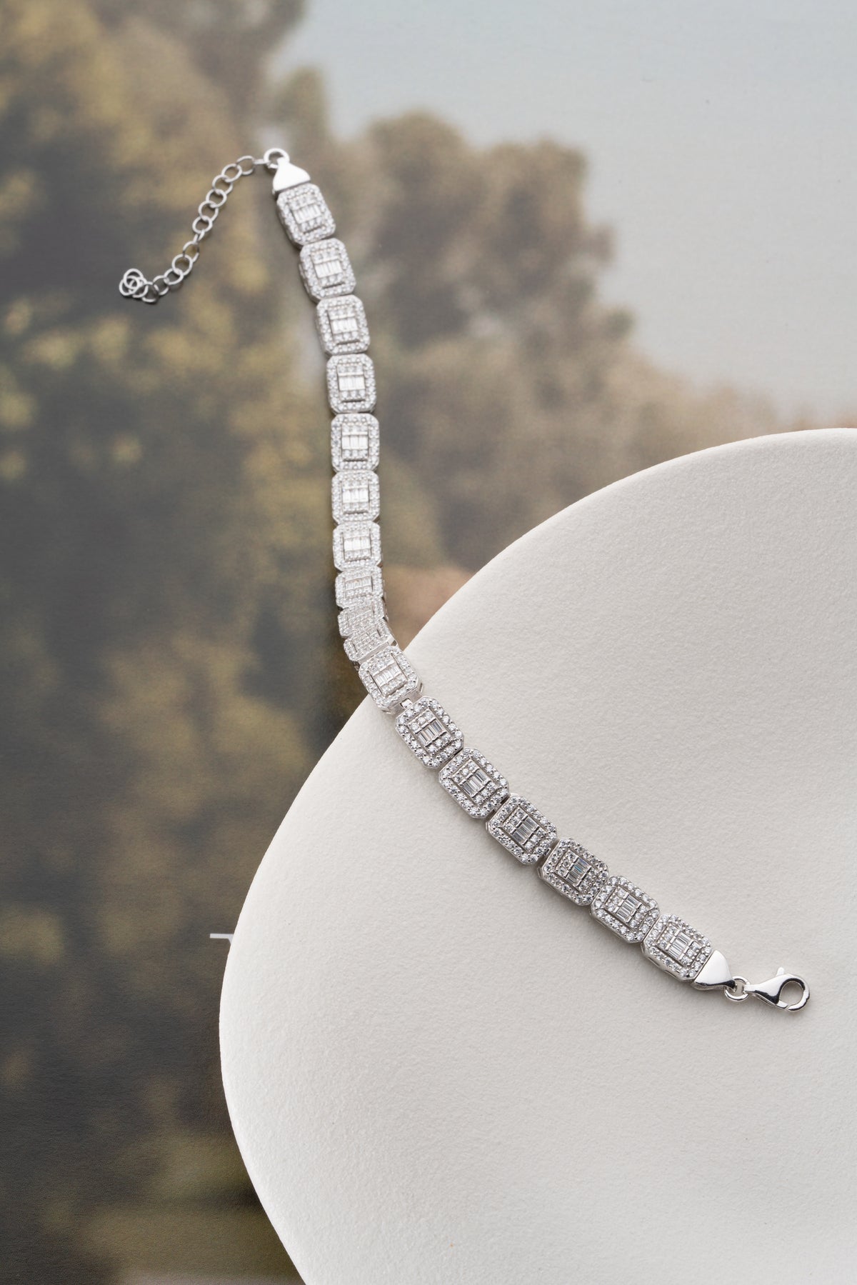 Baguette Halo Link Tennis Bracelet