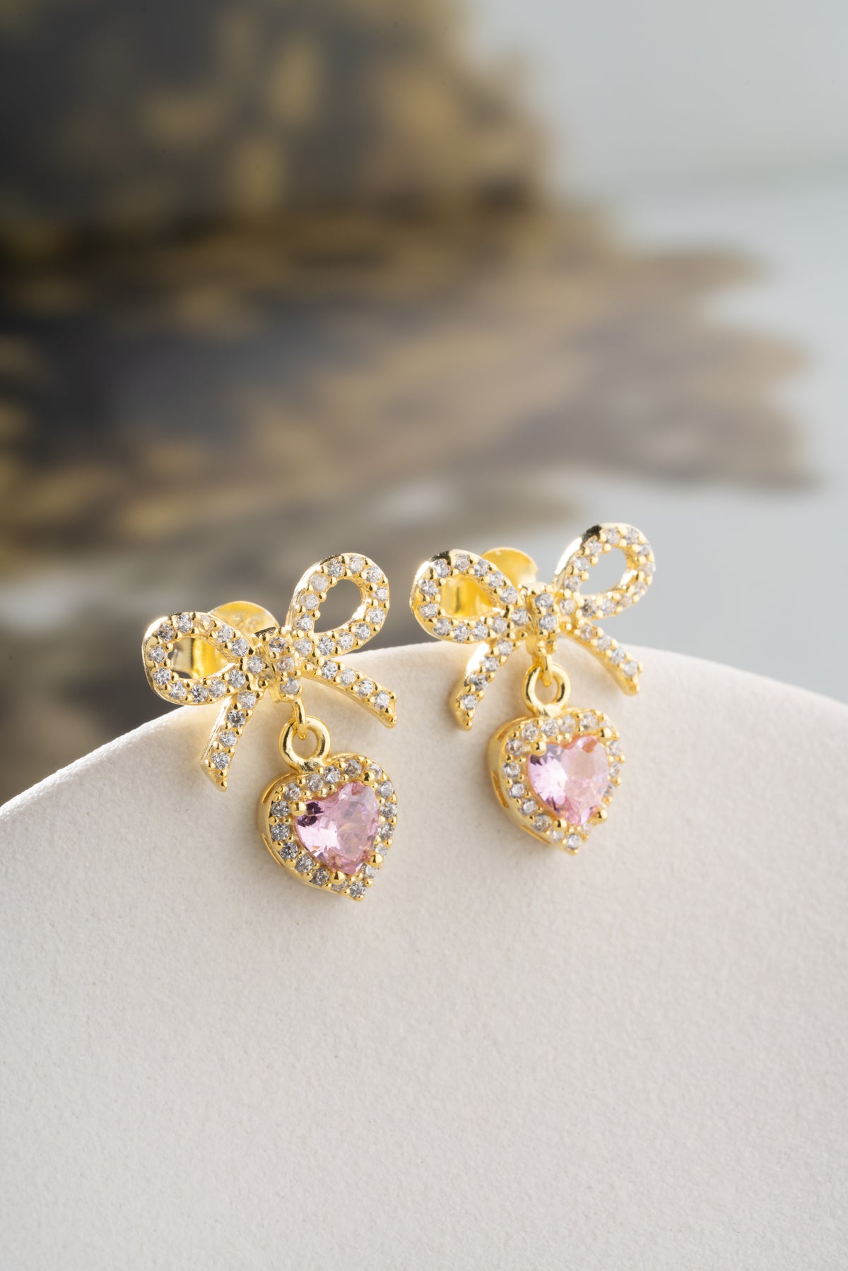 Pink Heart Bow Drop Earrings