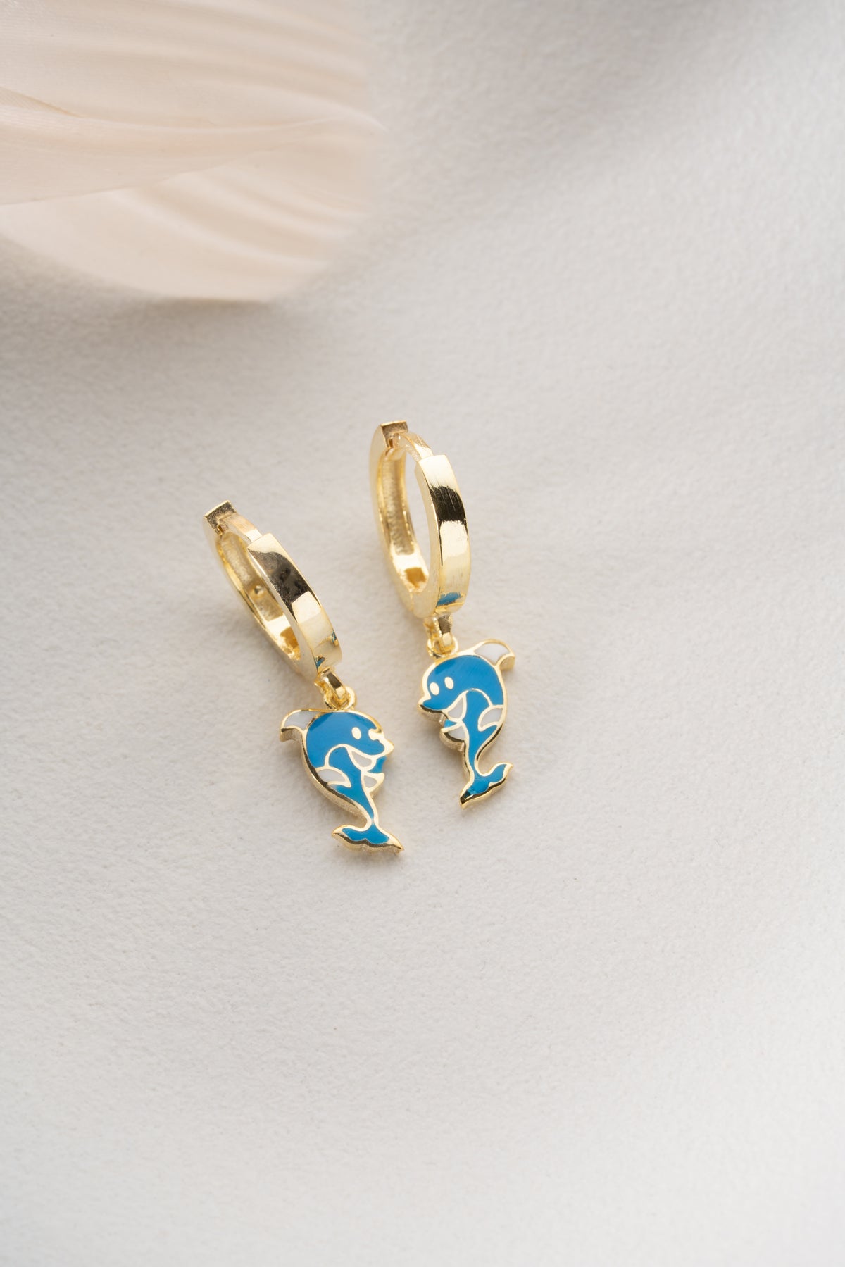 Blue Enamel Dolphin Huggie Hoop Earrings