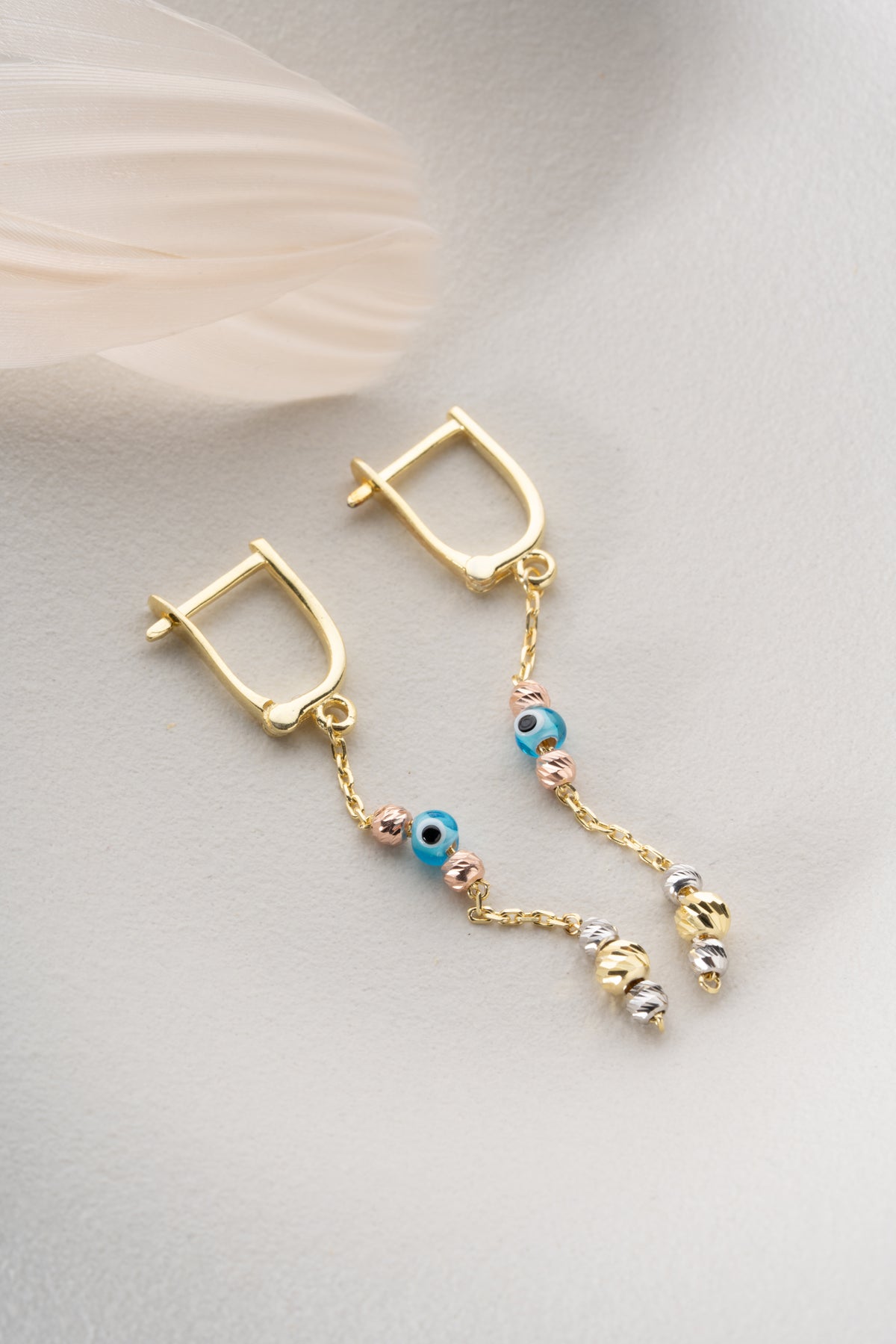 Evil Eye Tricolor Bead Drop Earrings