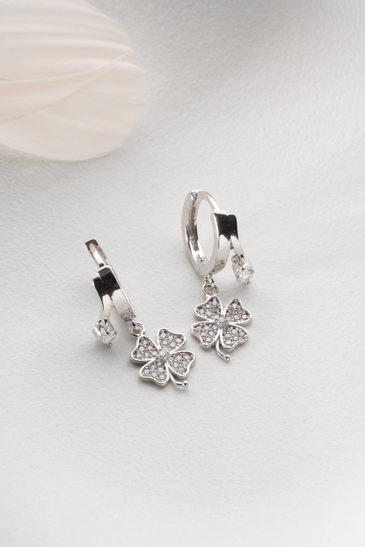 Four Leaf Clover Pave Hoop Earrings