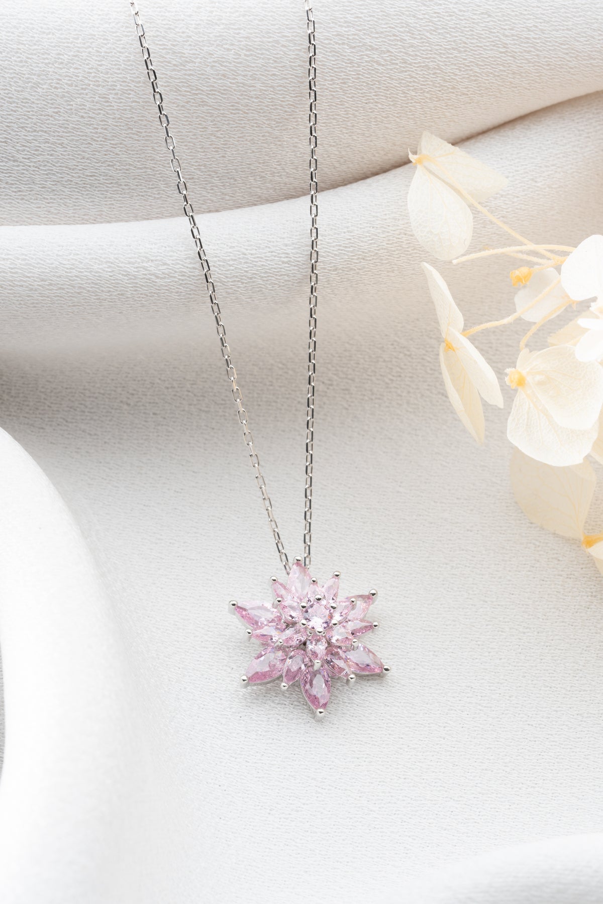 Pink Crystal Flower Cluster Necklace