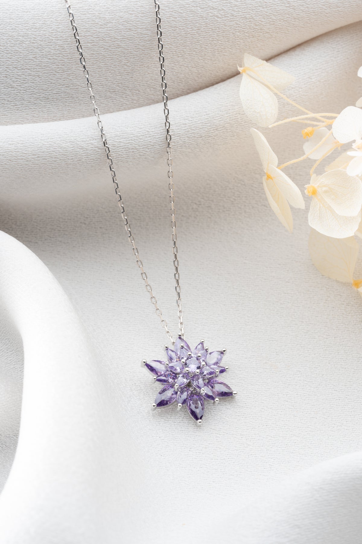Purple Crystal Lotus Flower Necklace