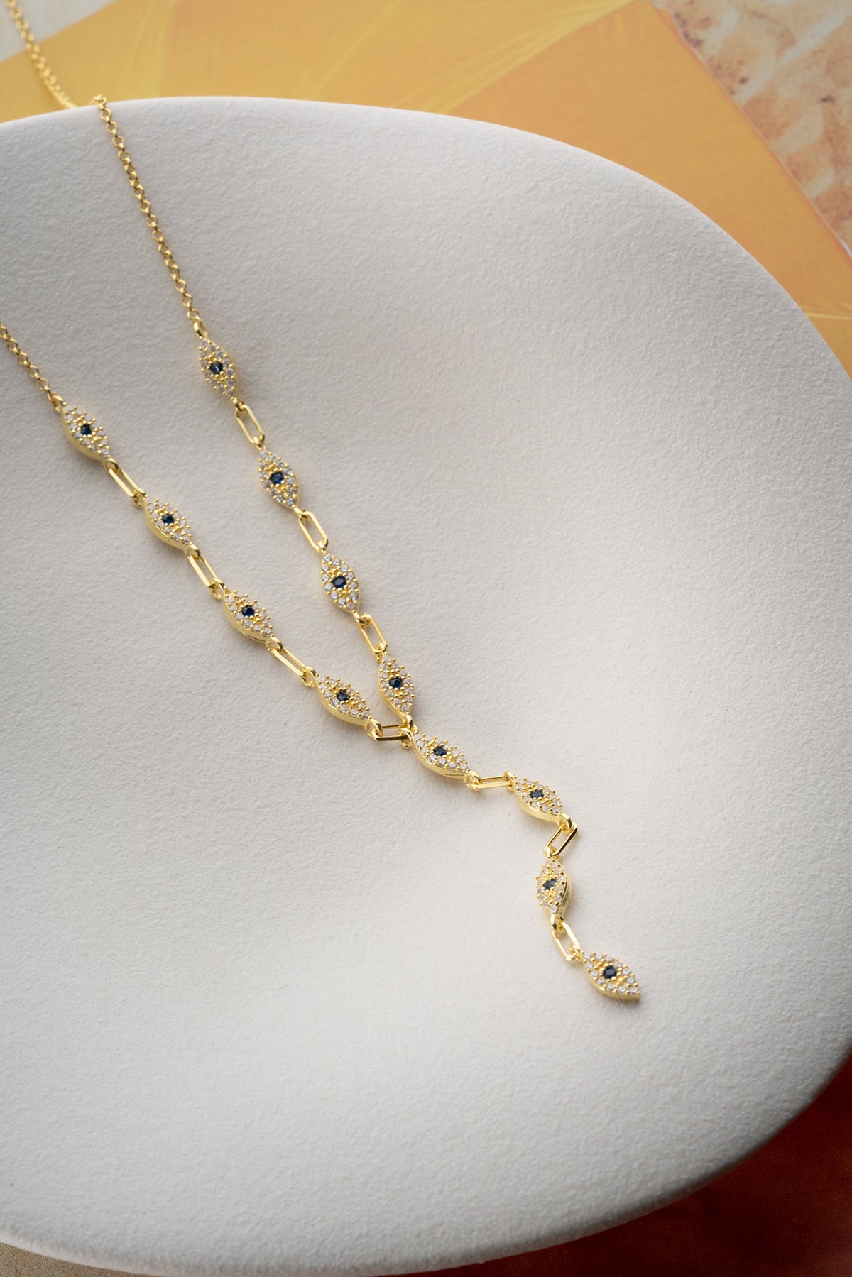 Evil Eye Lariat Y Necklace in Gold