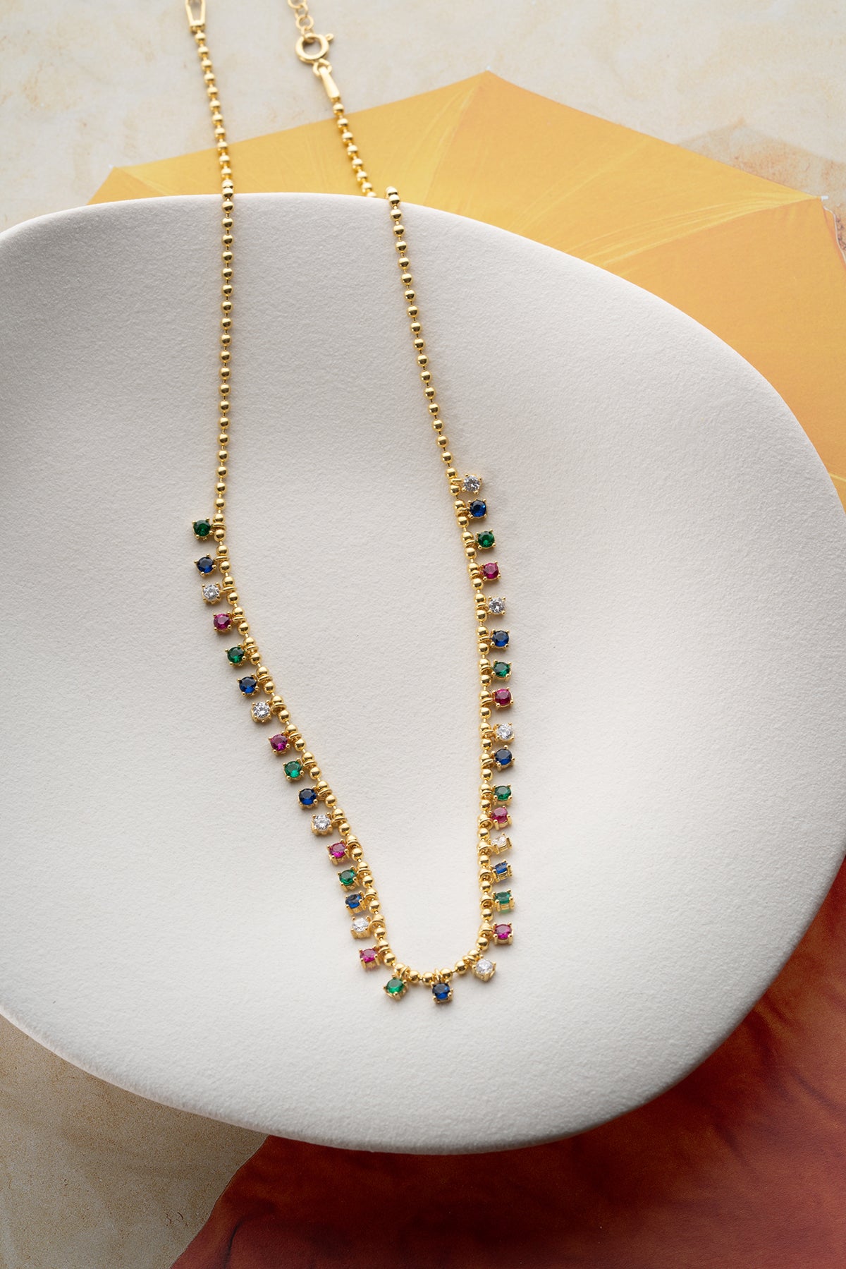 Rainbow Multi Gemstone Station Necklace