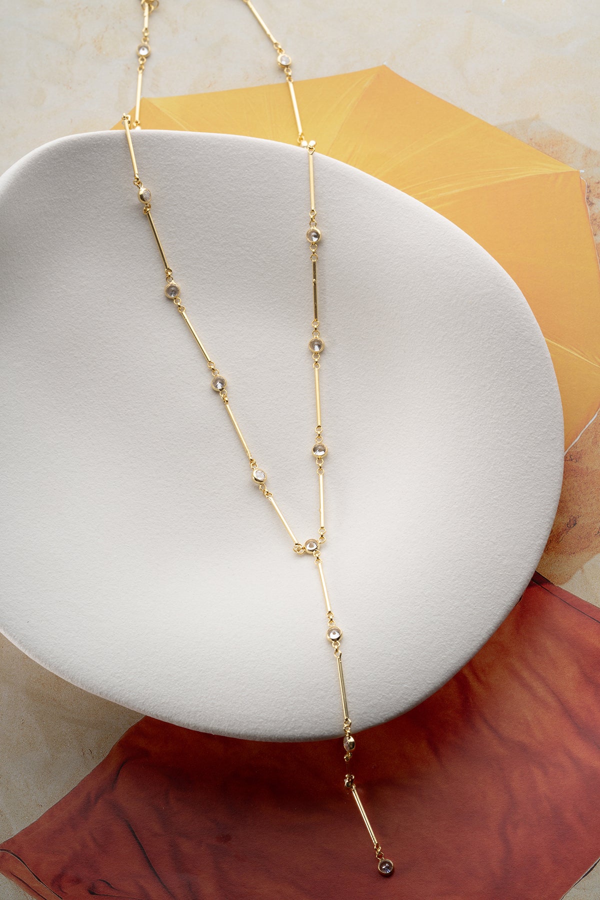 Crystal Bar Y Drop Necklace