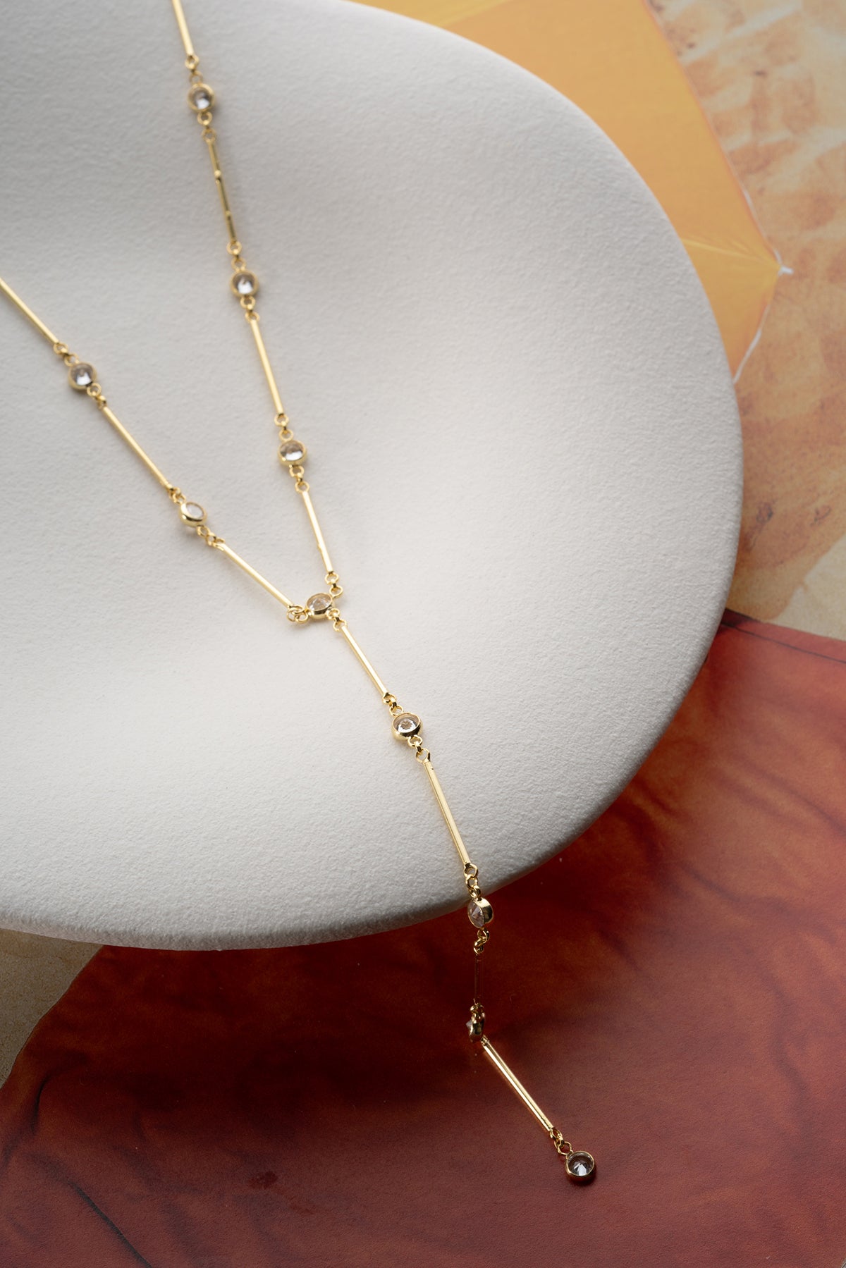 Crystal Bar Y Drop Necklace