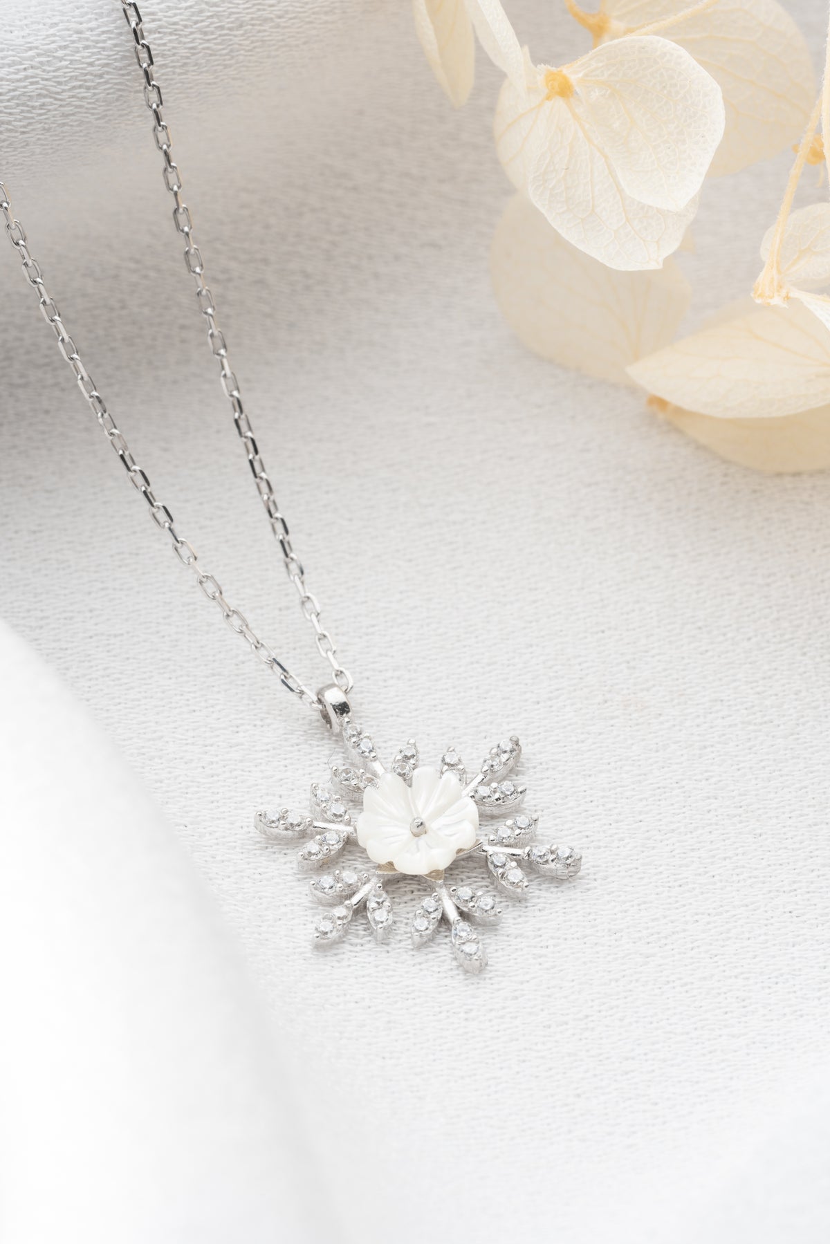 Mother of Pearl Snowflake Pendant Necklace
