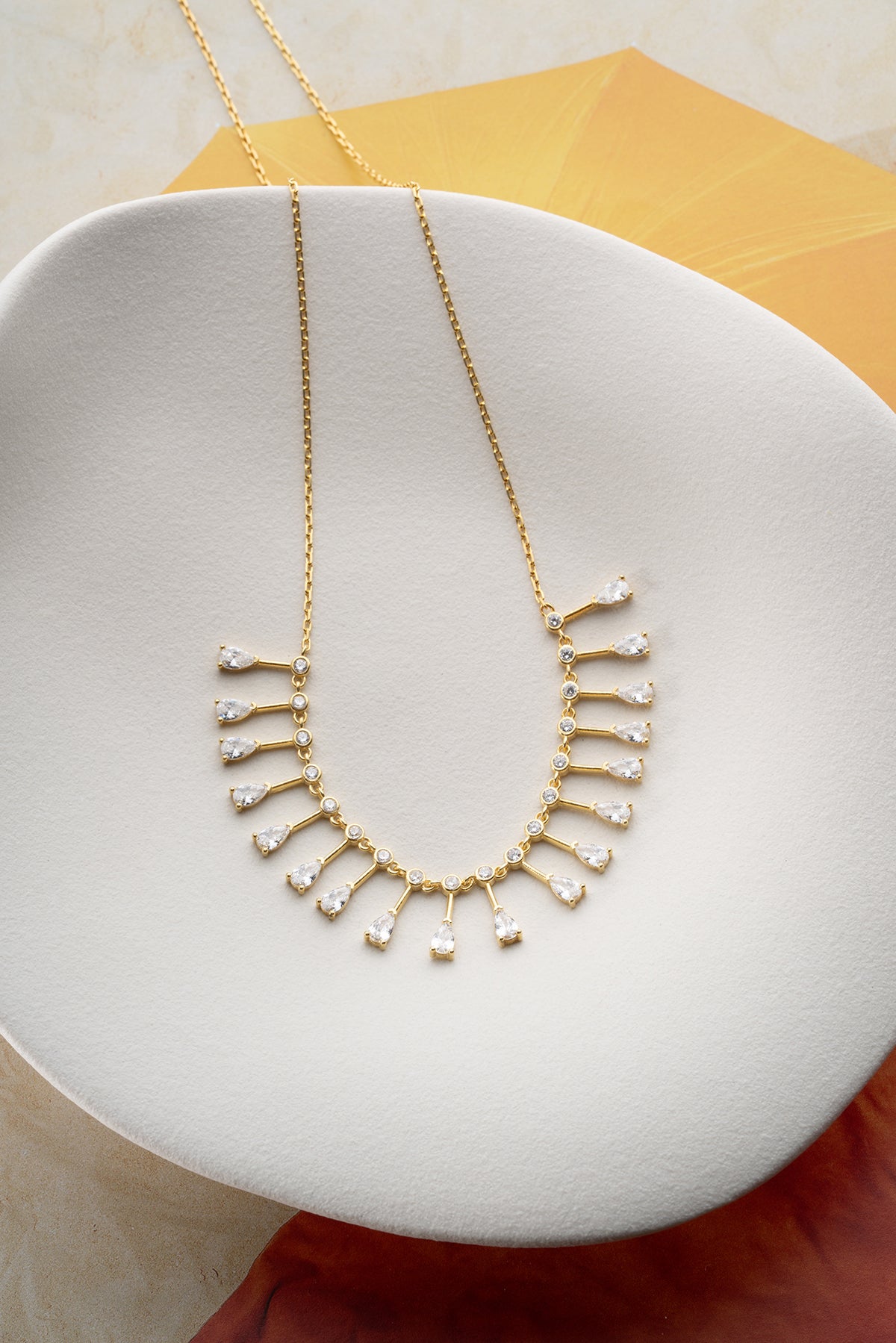 Pear Cut Crystal Fringe Necklace