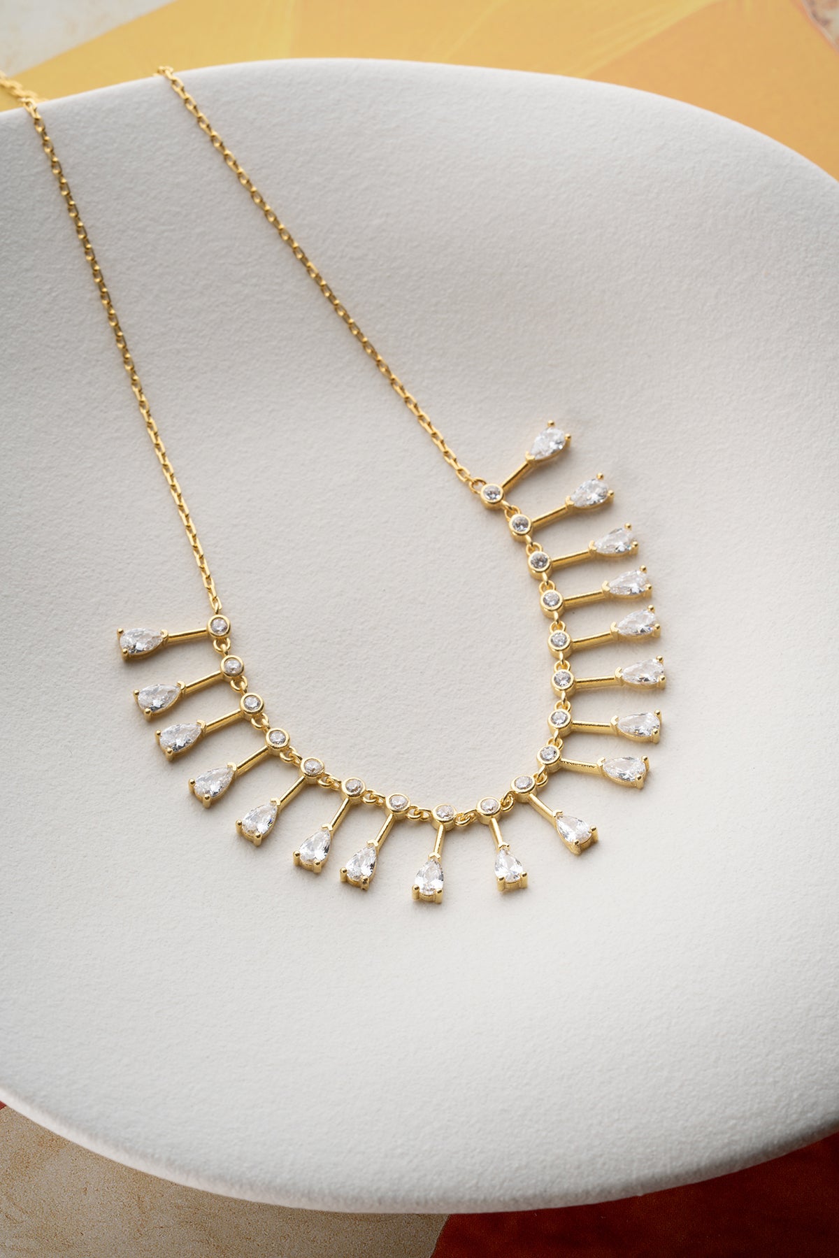 Pear Cut Crystal Fringe Necklace