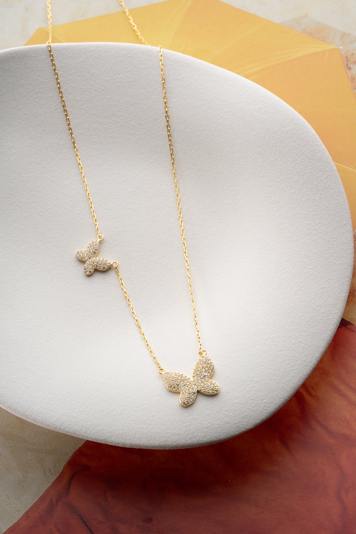 Two Butterfly Pave Necklace