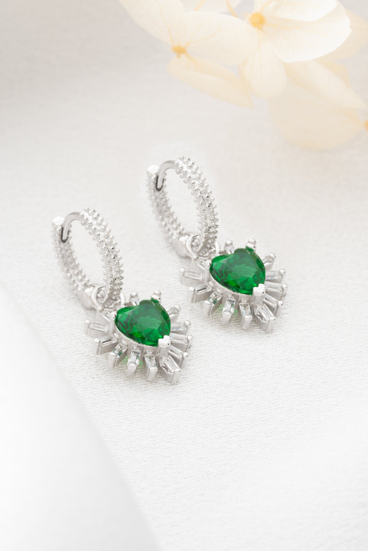 Emerald Heart Sunburst Earrings