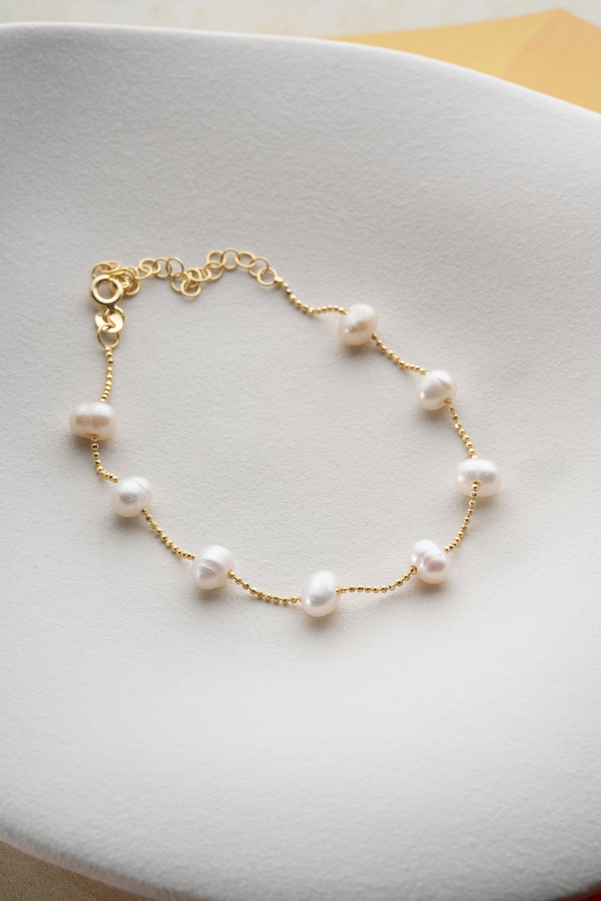 Freshwater Pearl Station Bracelet in Gold