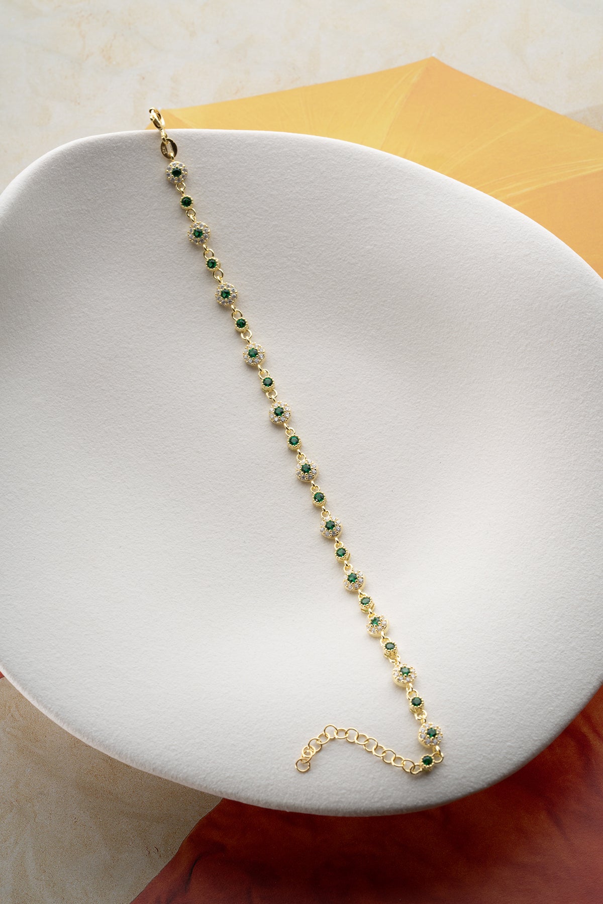 Green Halo Cluster Chain Bracelet