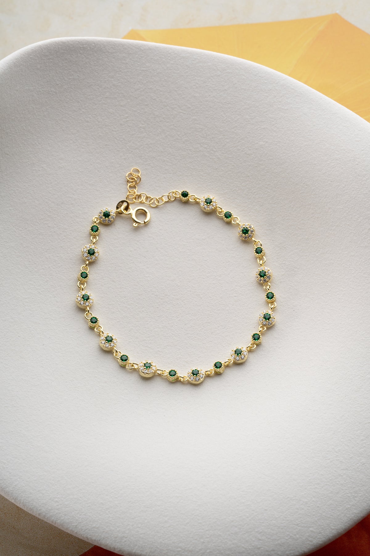 Green Halo Cluster Chain Bracelet
