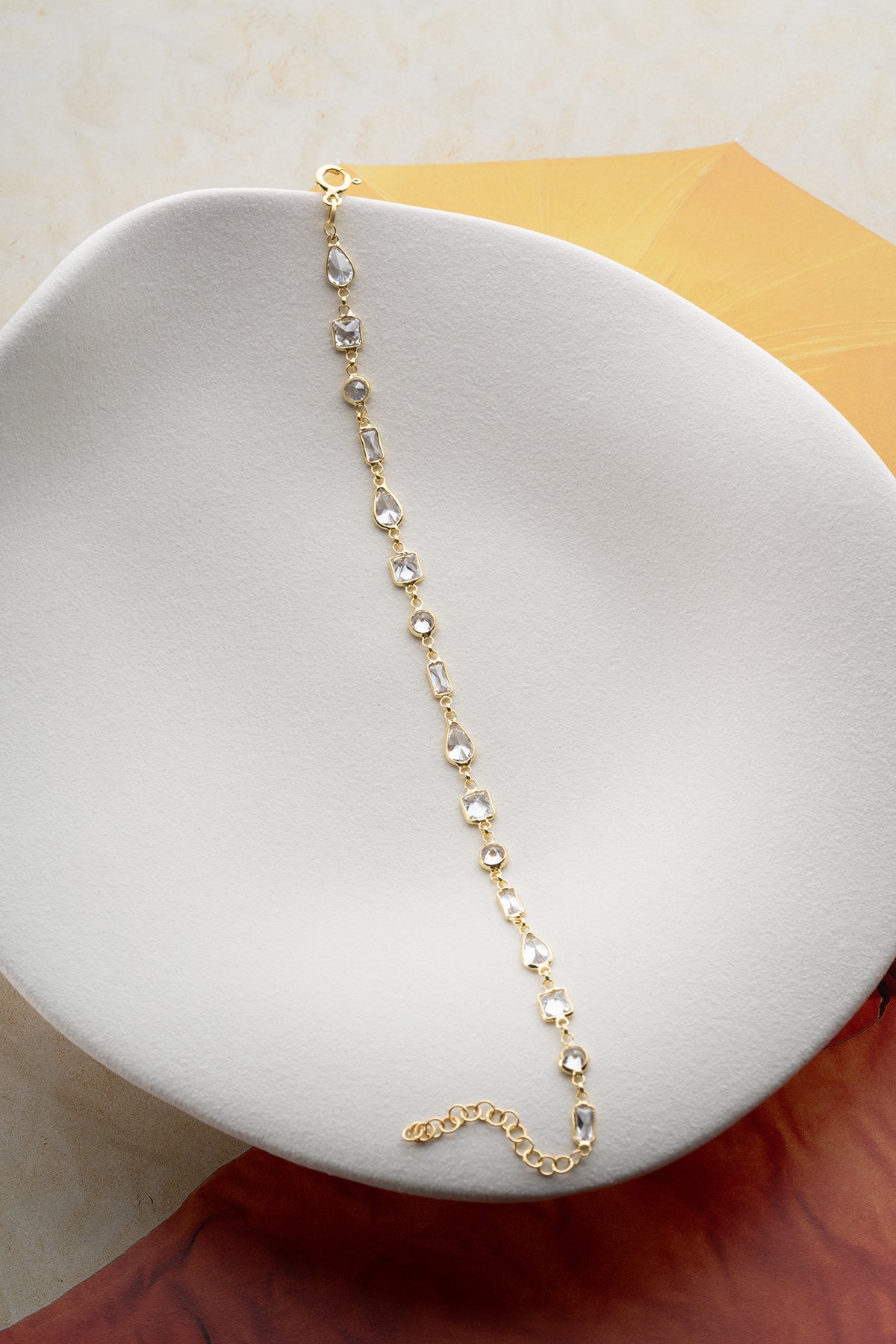 Mixed Cut Crystal Station Bracelet in Gold