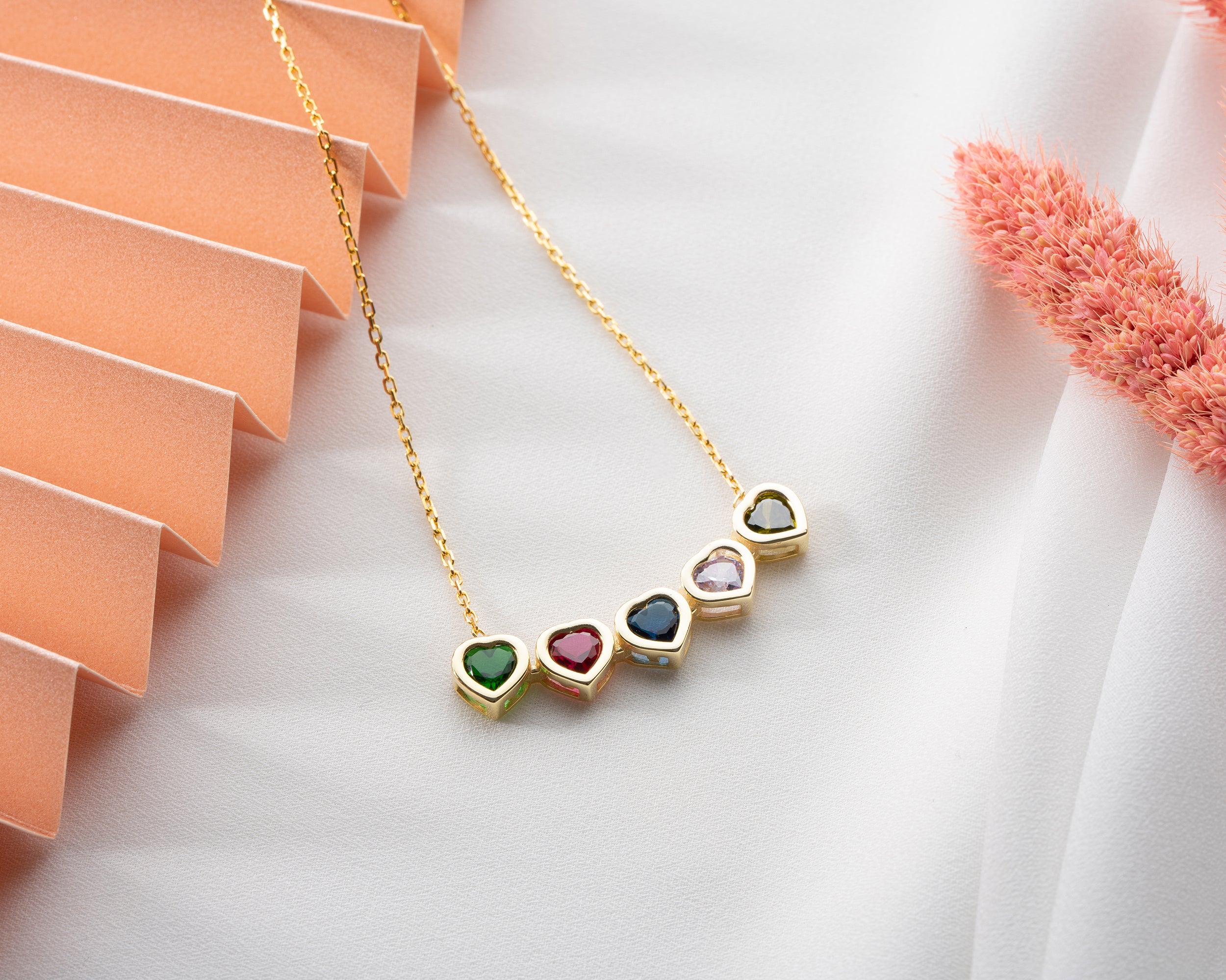Side by Side Heart Birthstone Necklace