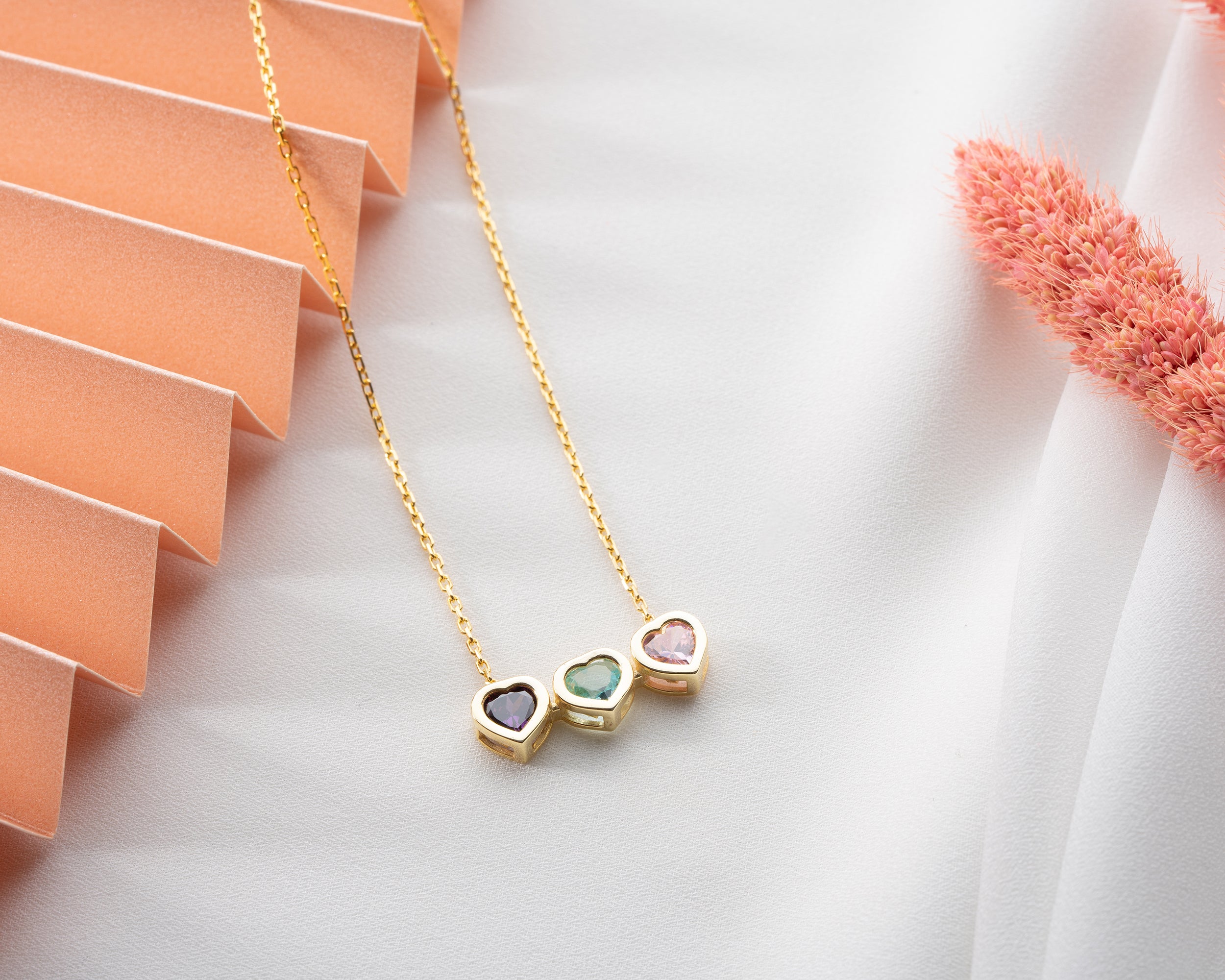 Side by Side Heart Birthstone Necklace