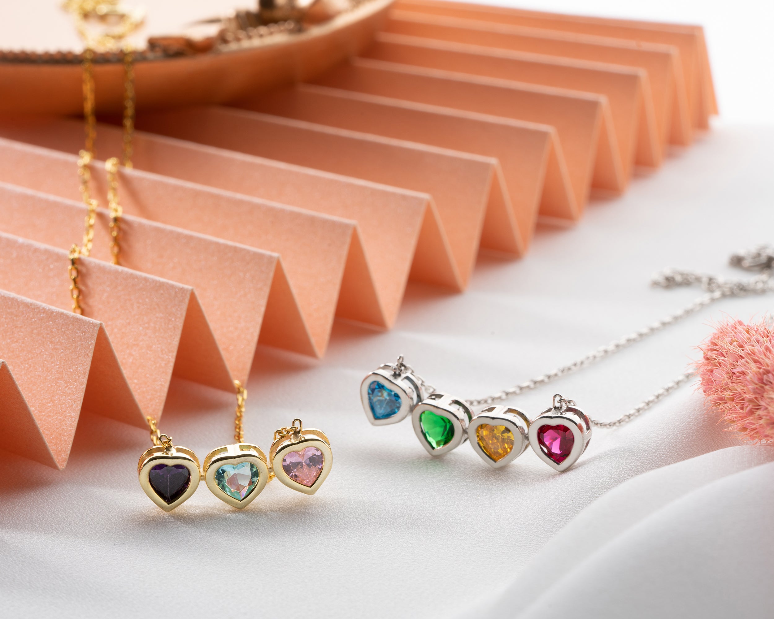 Side by Side Heart Birthstone Necklace