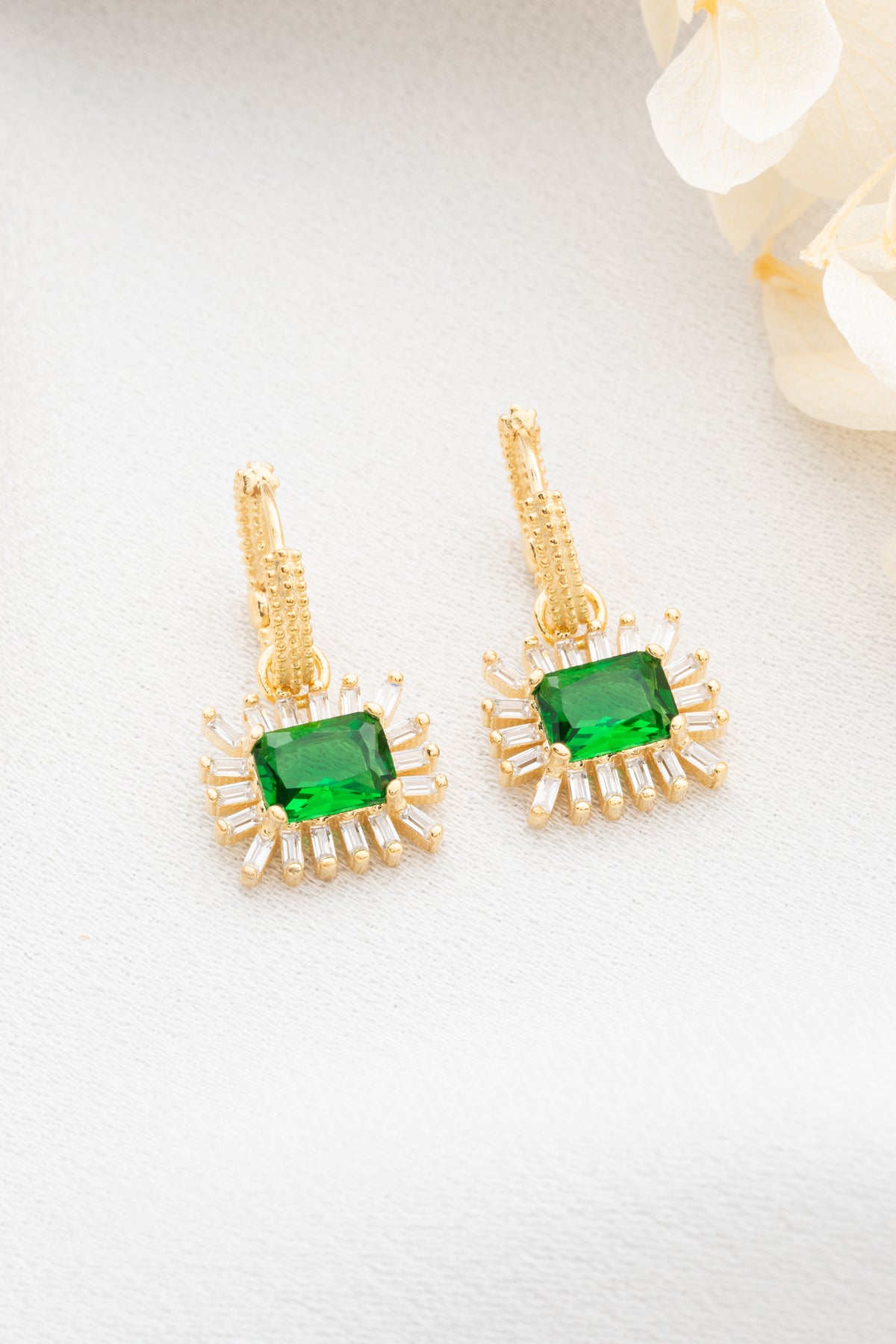 Emerald Sunburst Drop Earrings
