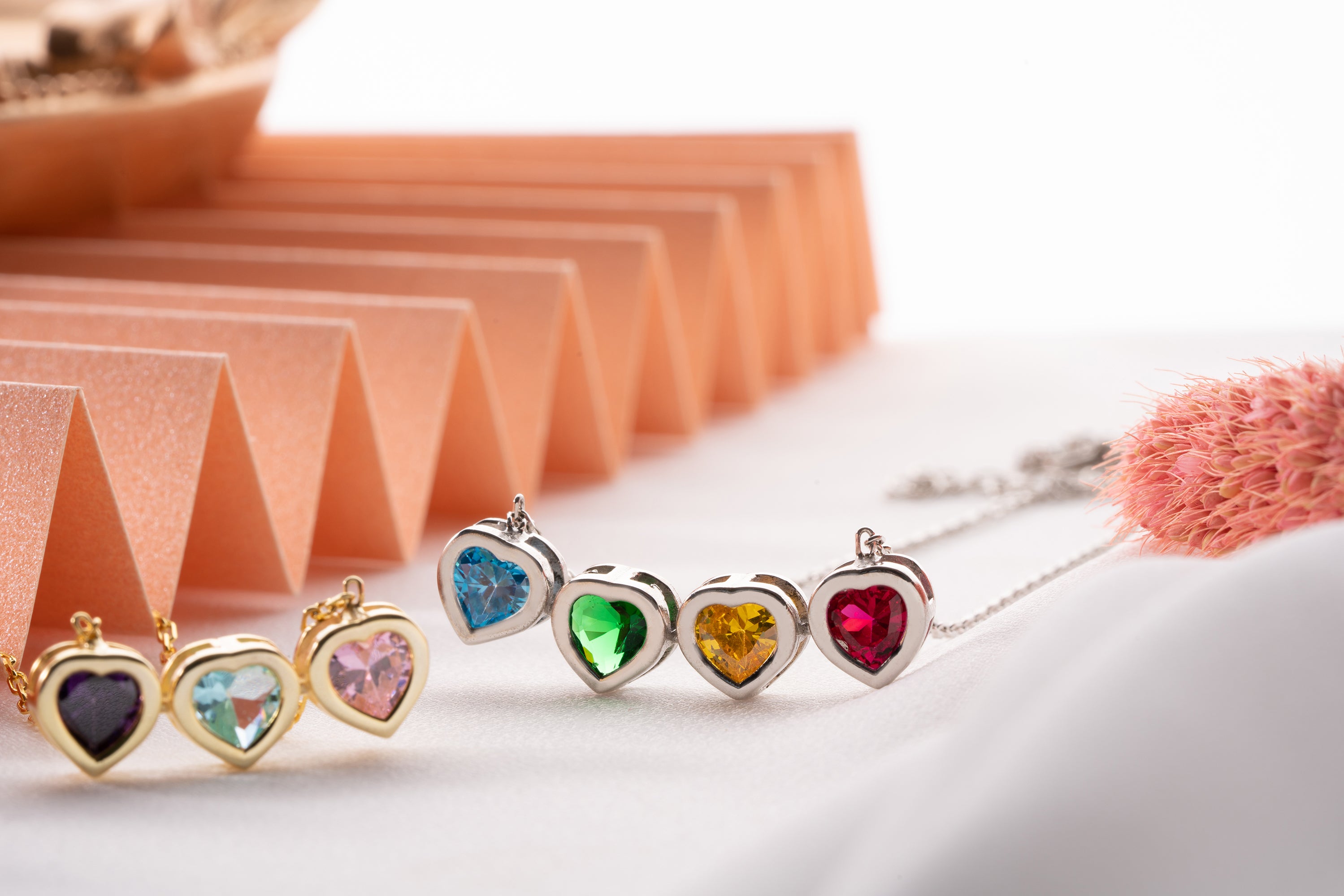 Side by Side Heart Birthstone Necklace