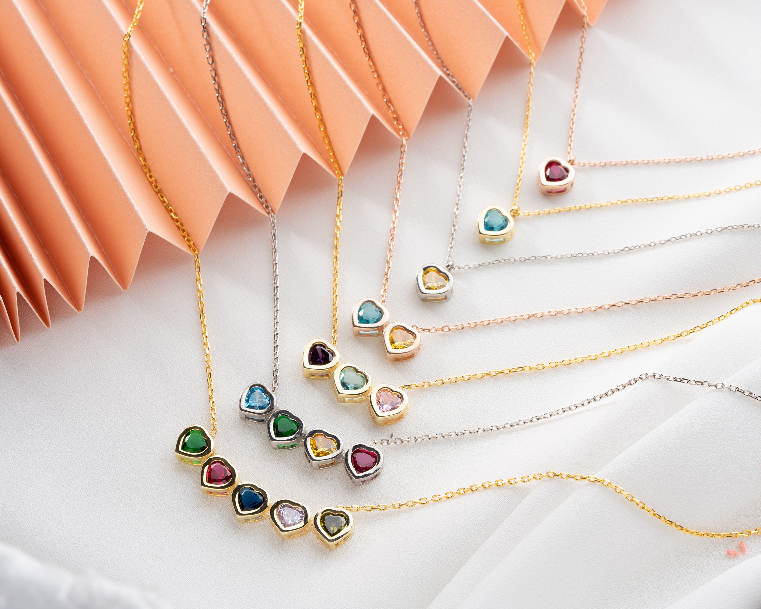 Side by Side Heart Birthstone Necklace