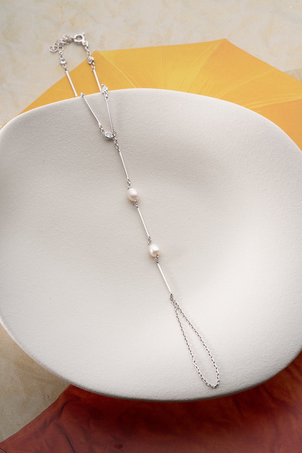 Pearl Bar Hand Chain Bracelet in Silver
