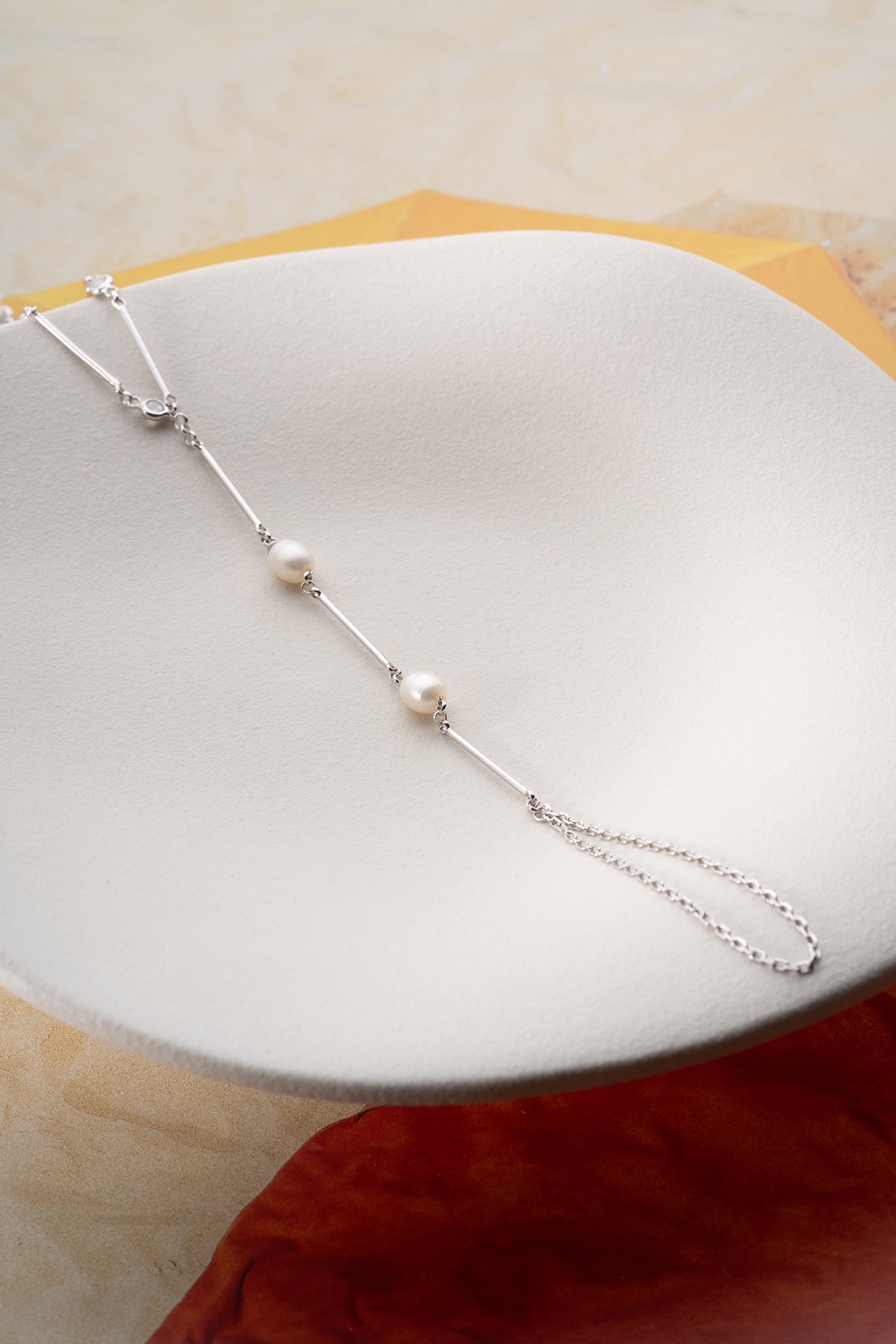 Pearl Bar Hand Chain Bracelet in Silver