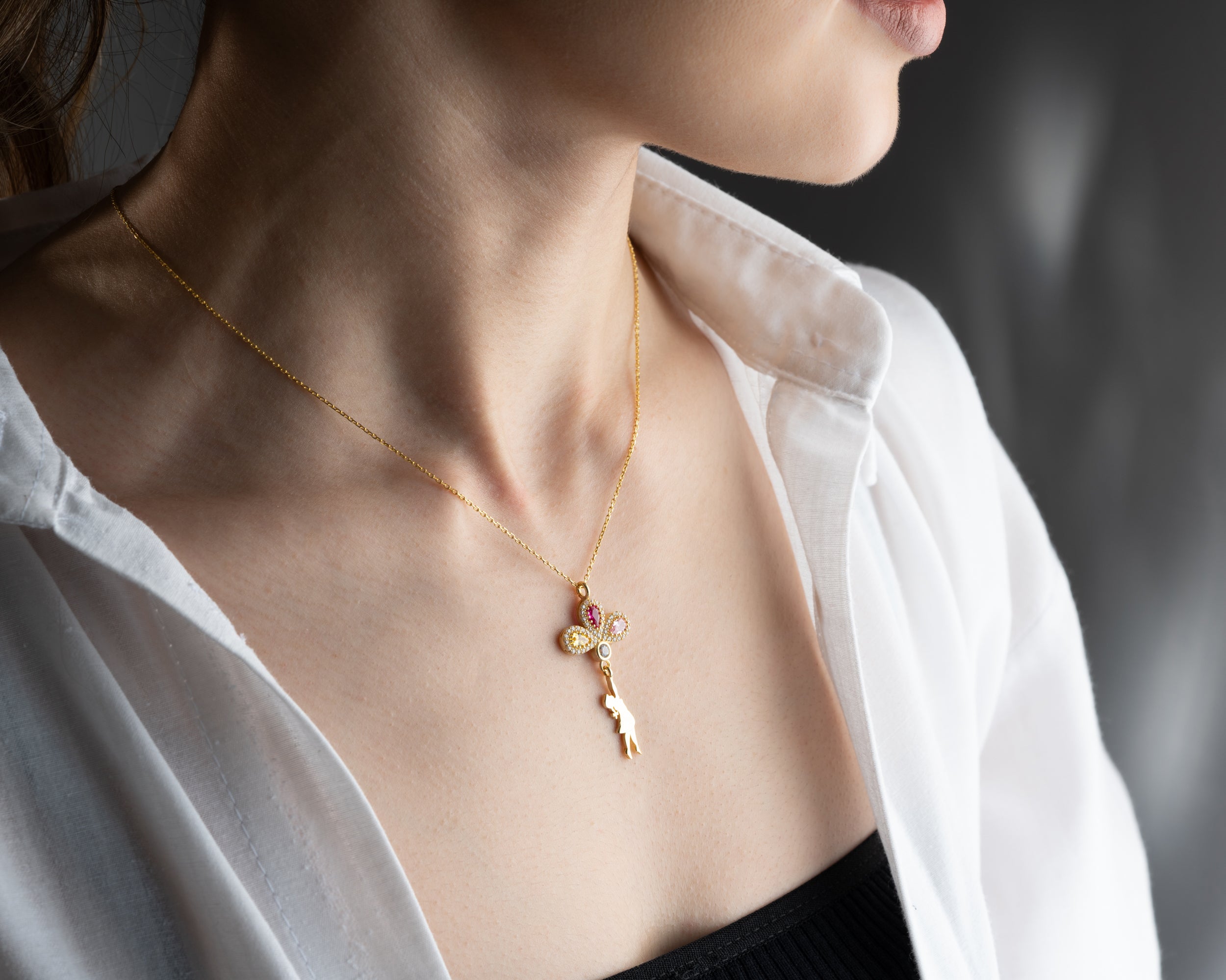Girl Holding Balloon Birthstone Necklace