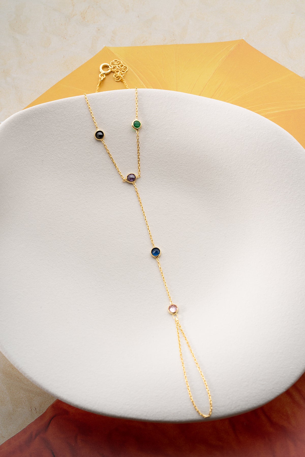 Rainbow Gemstone Gold Hand Chain Bracelet