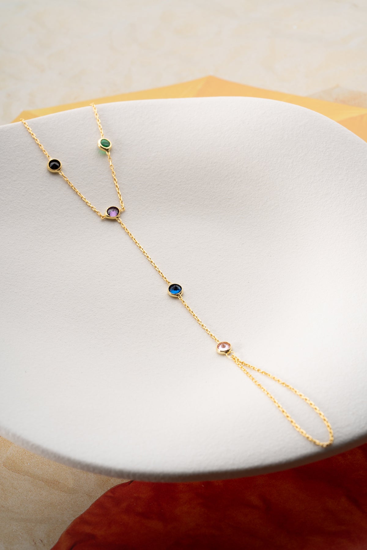 Rainbow Gemstone Gold Hand Chain Bracelet