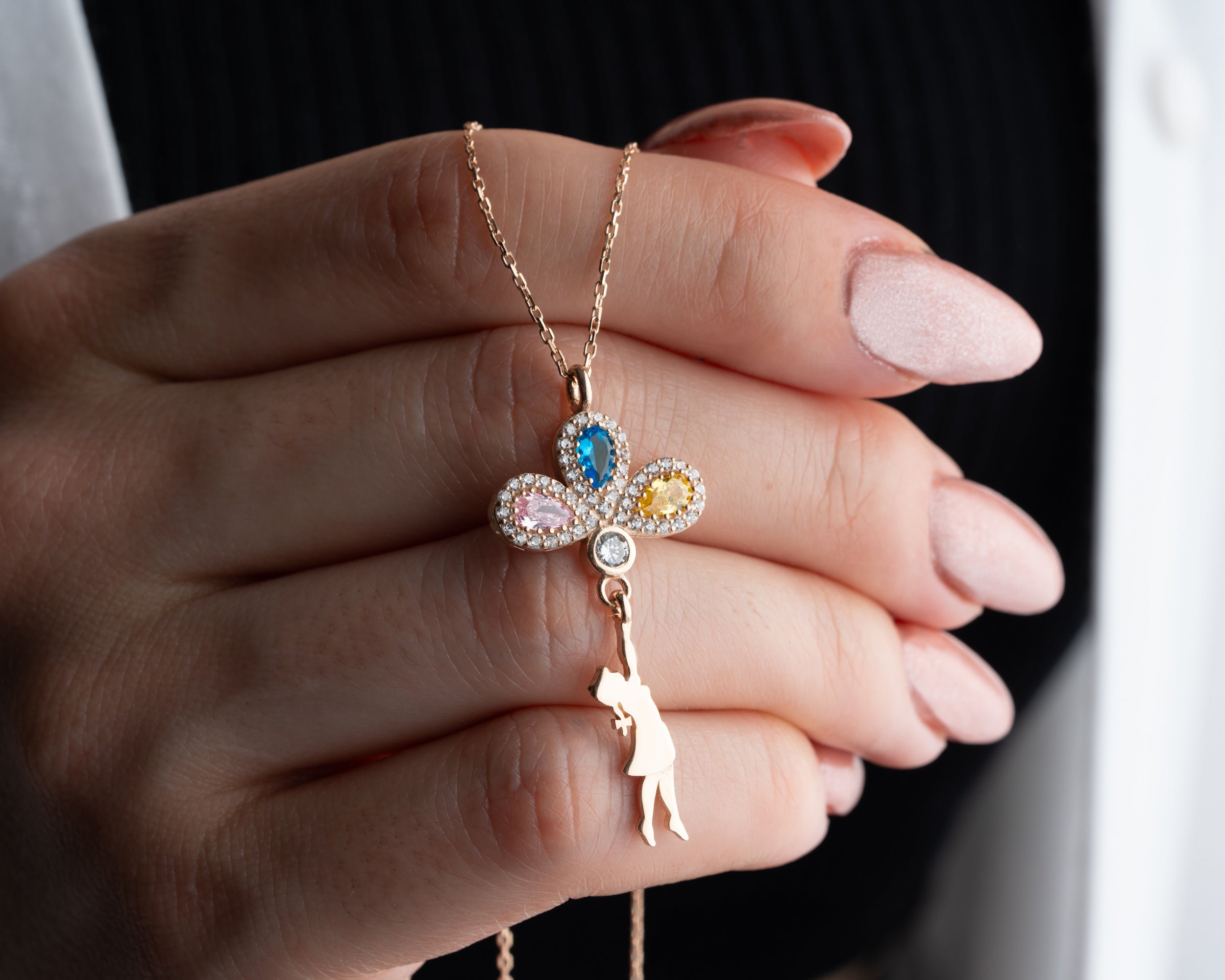 Girl Holding Balloon Birthstone Necklace