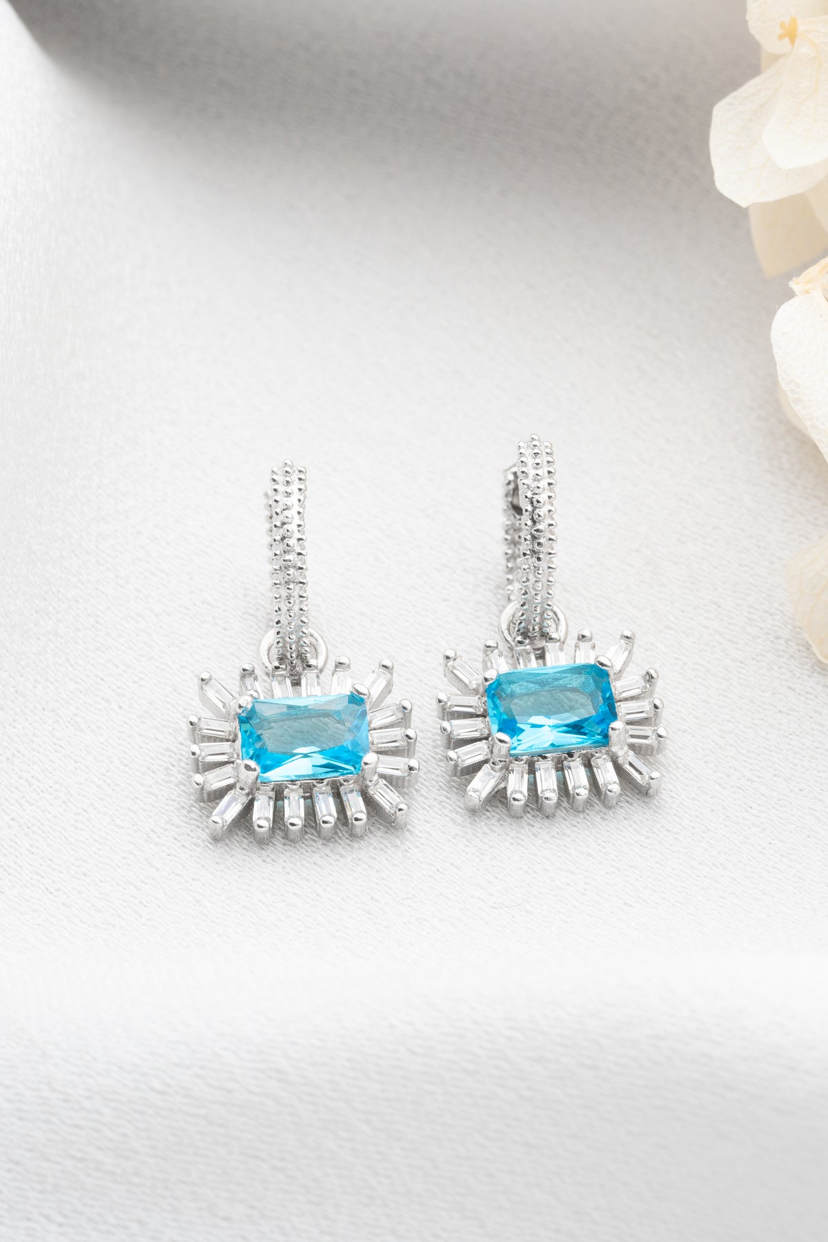 Aquamarine Sunburst Drop Earrings