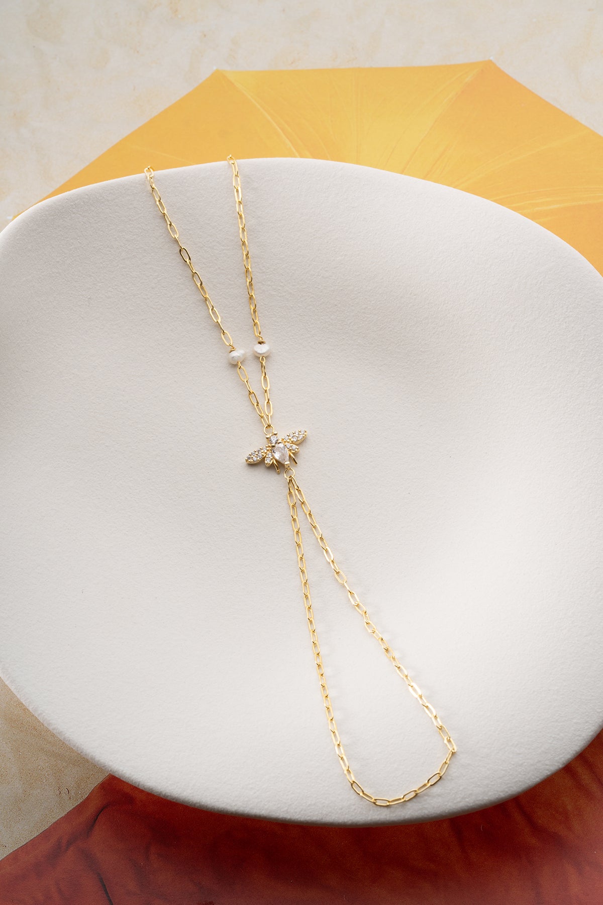 Pearl and Pave Bee Hand Chain