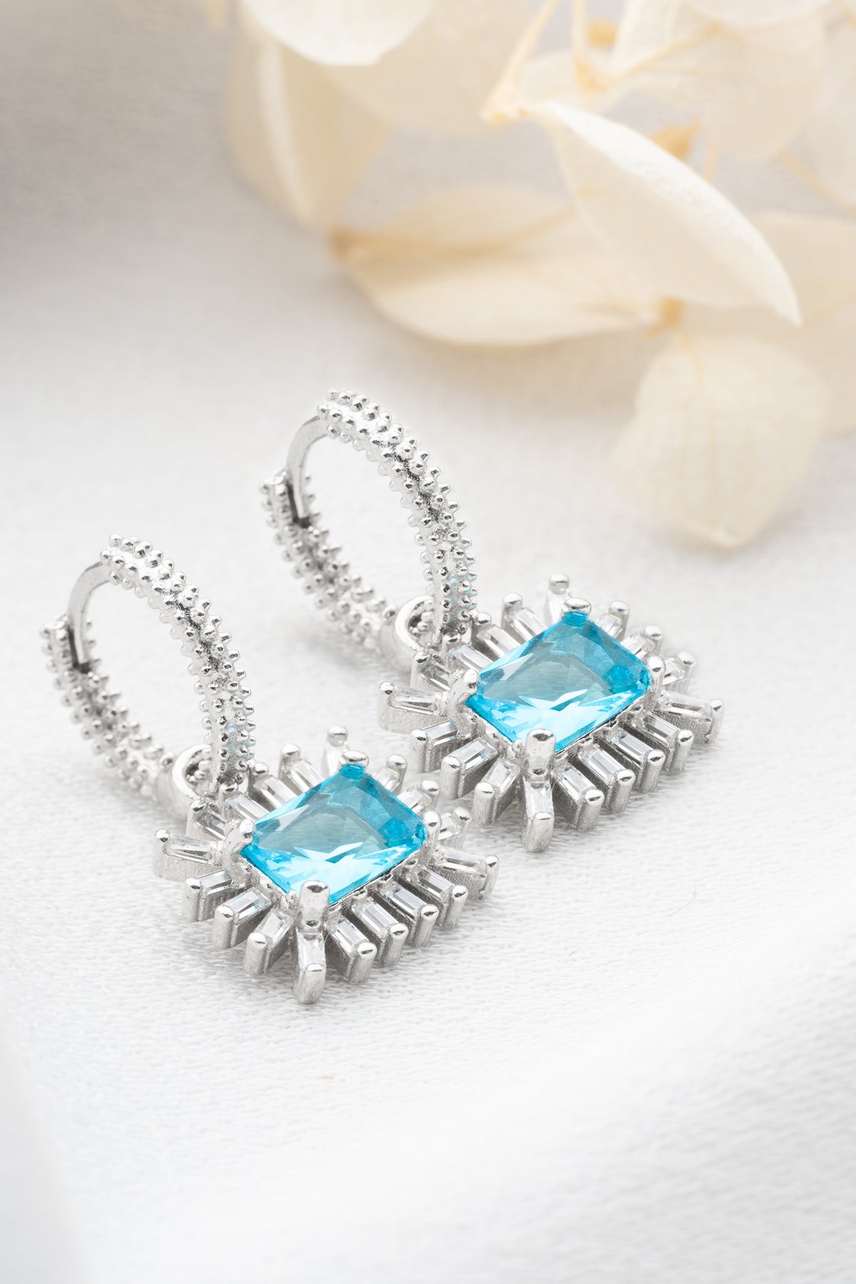 Aquamarine Sunburst Drop Earrings
