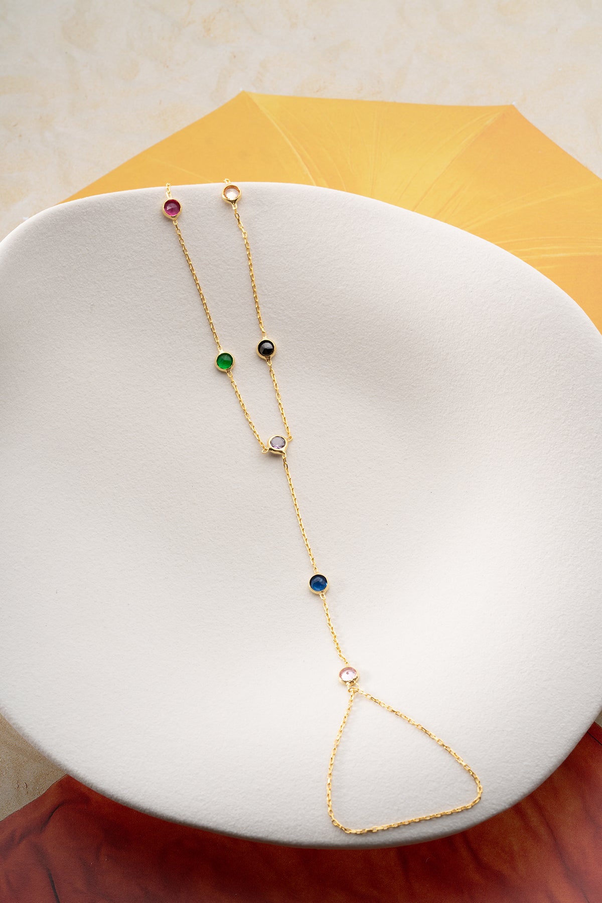Rainbow Gemstone Hand Chain Bracelet