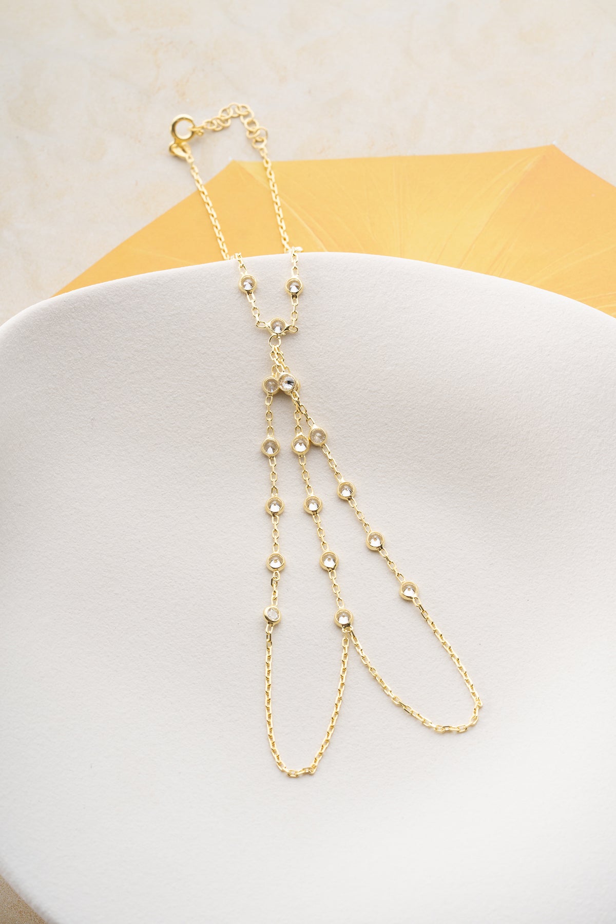 Triple Strand Gold Hand Chain Bracelet