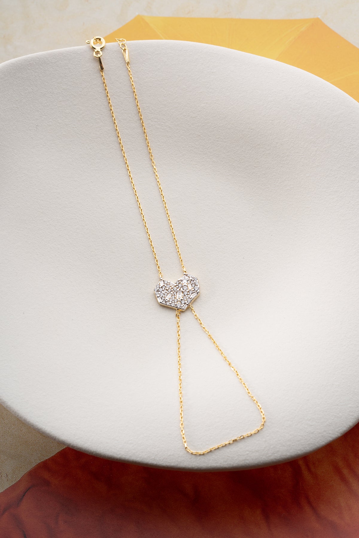 Pave Crystal Heart Hand Chain Bracelet