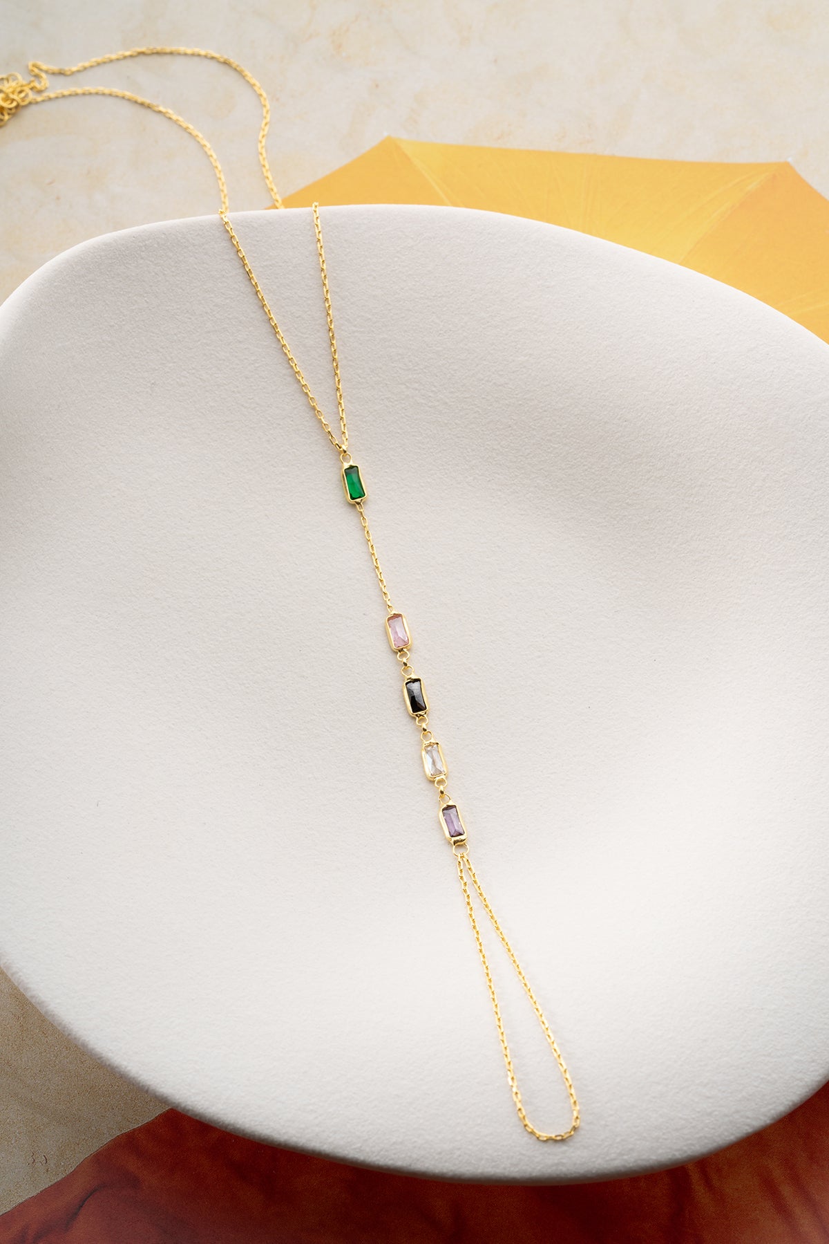Multicolor Baguette Gemstone Hand Chain Bracelet