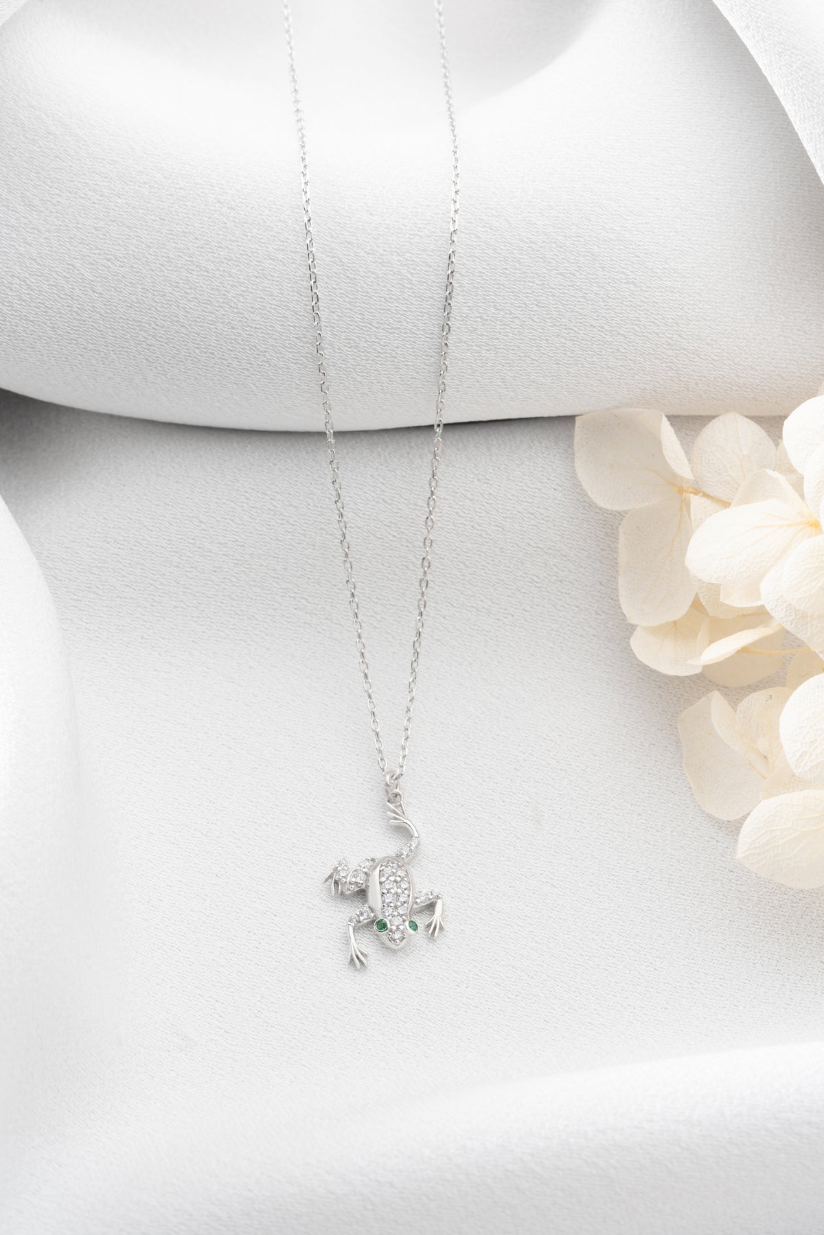 Pave Frog Charm Necklace in Silver