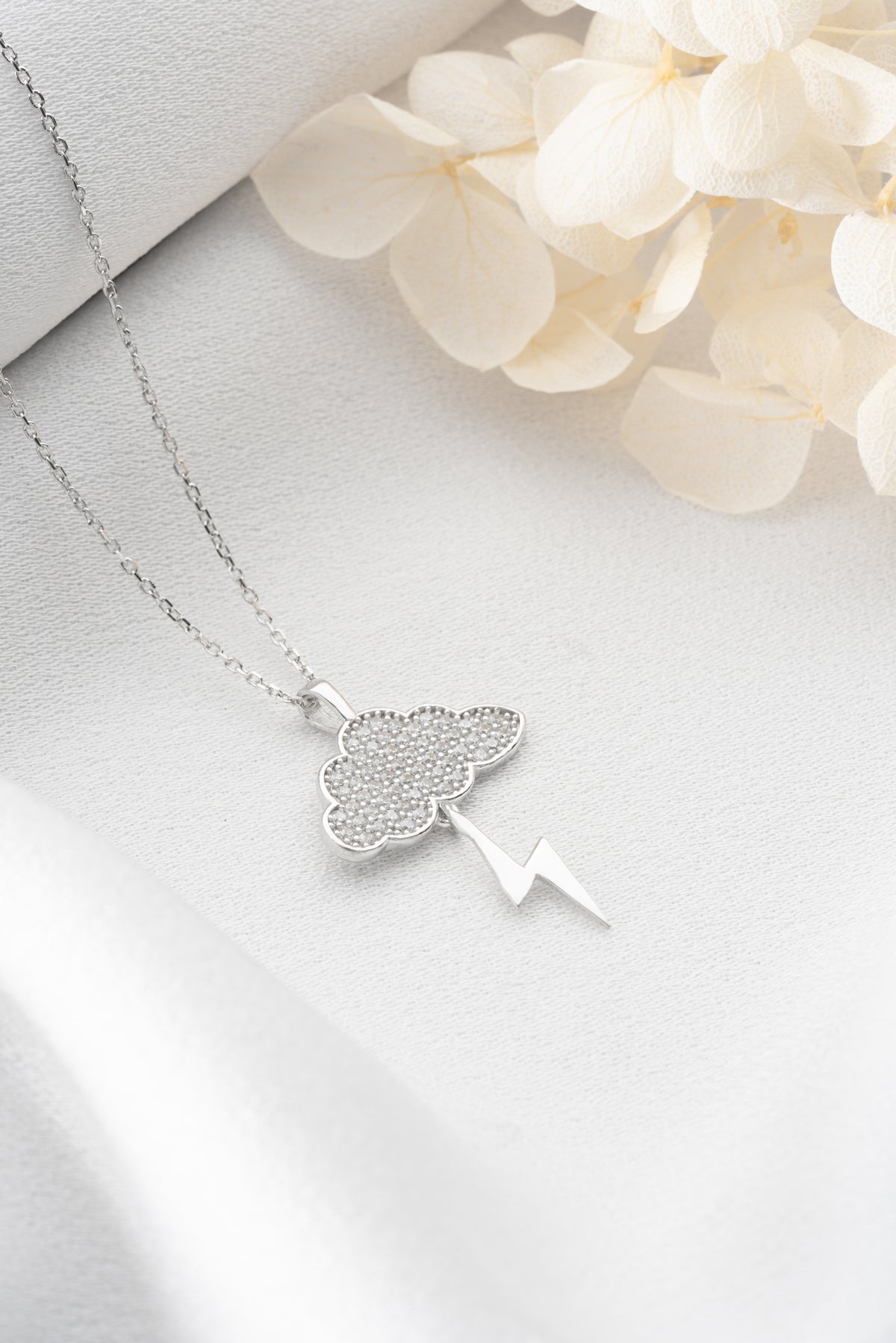 Cloud and Lightning Bolt Necklace