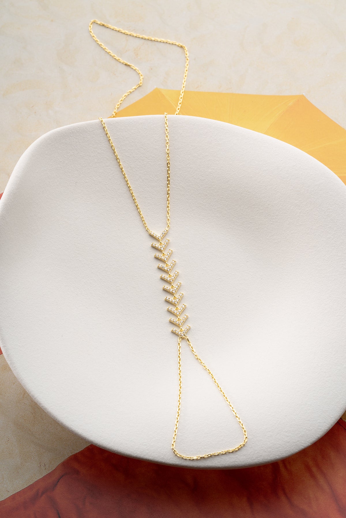 Pave Chevron Hand Chain Bracelet