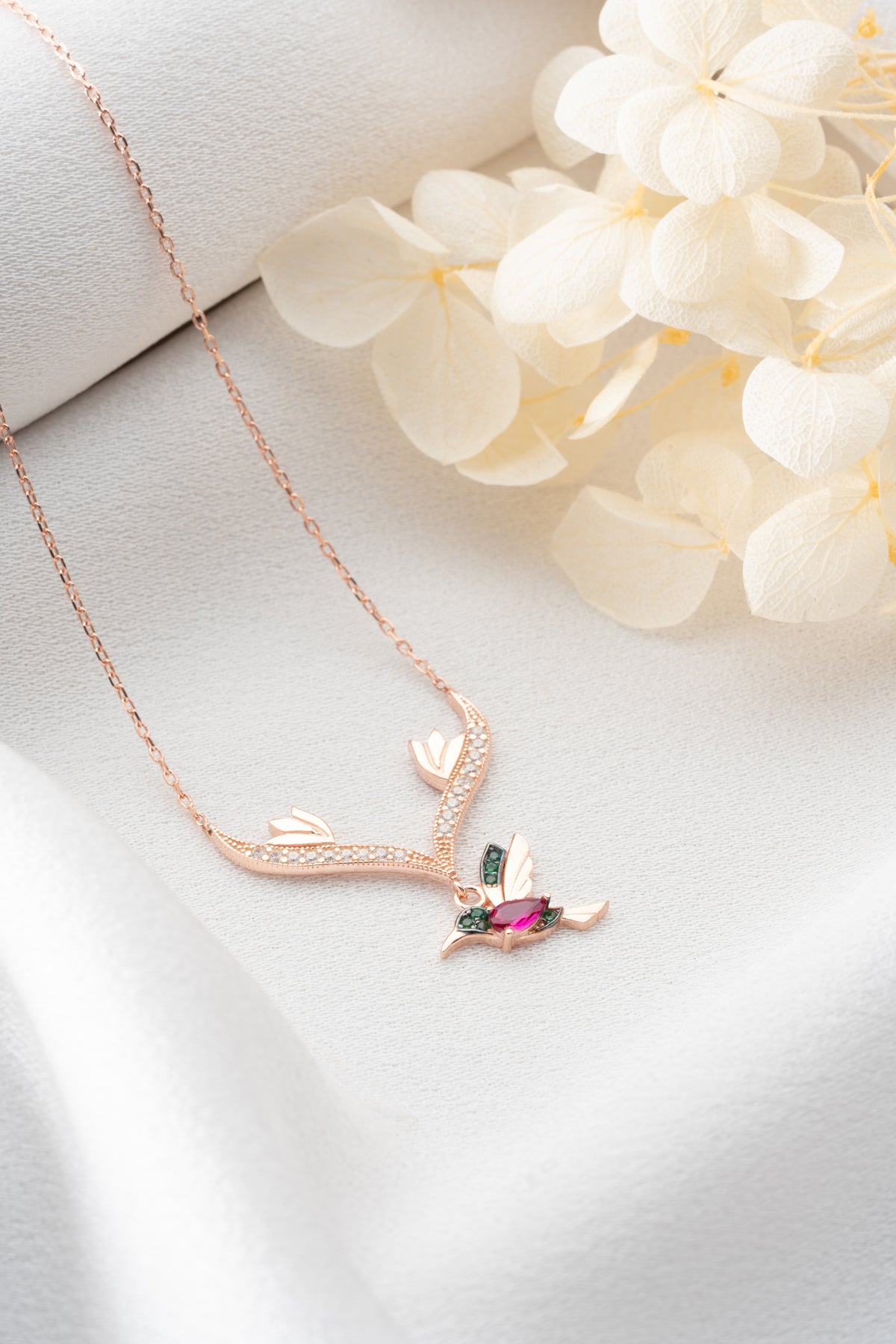Rose Gold Hummingbird Pendant Necklace