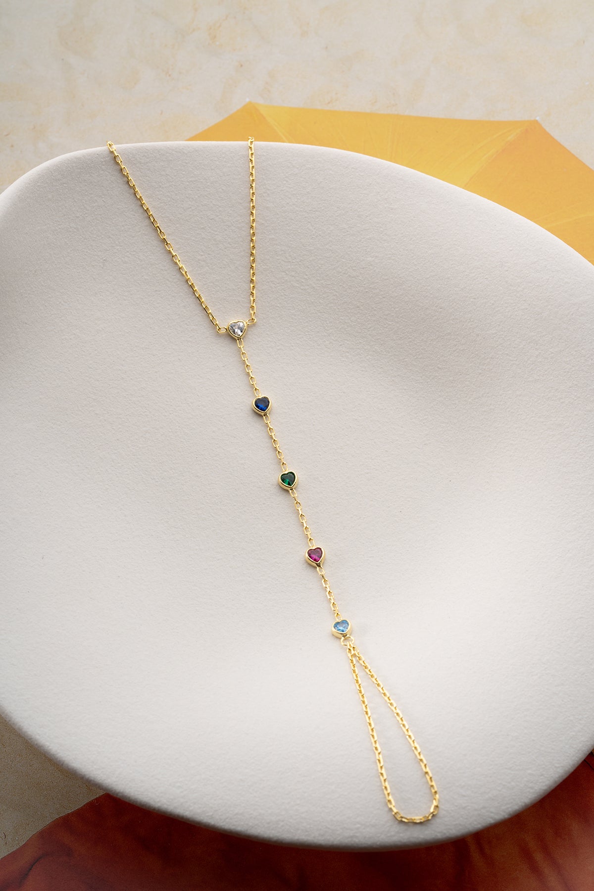 Rainbow Heart Crystal Hand Chain Bracelet